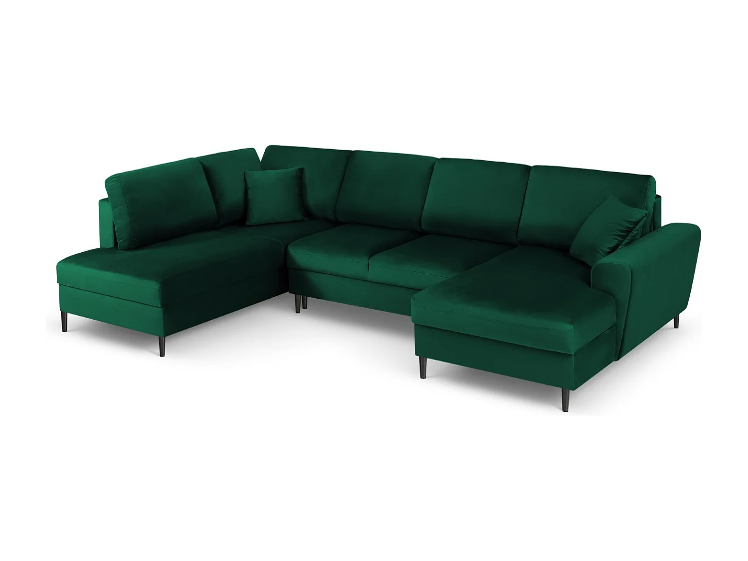 Cosmopolitan Design - Sofá cama panorámico izquierdo con baúl de almacenaje "Kyoto" 7 plazas de terciopelo verde botella - 313x194x88cm