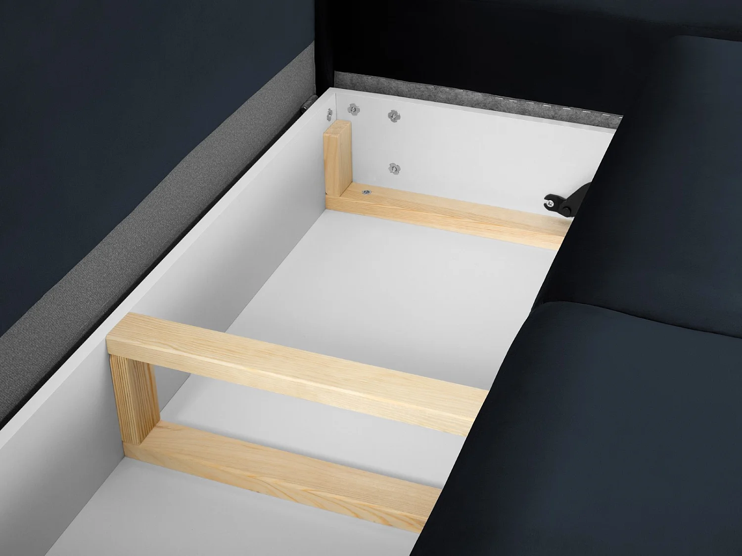 Cosmopolitan Design - Canapé d'angle droit convertible avec coffre de rangement "Kyoto" 5 places en velours bleu foncé - 243x194x88cm