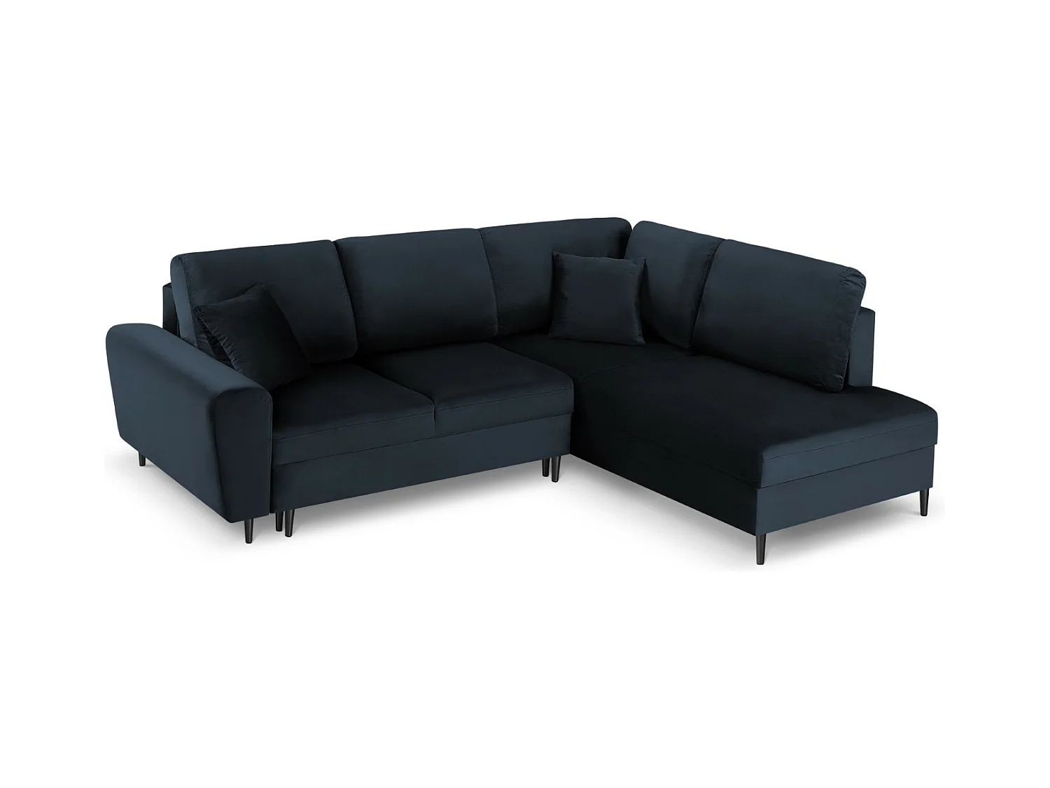 Cosmopolitan Design - Canapé d'angle droit convertible avec coffre de rangement "Kyoto" 5 places en velours bleu foncé - 243x194x88cm