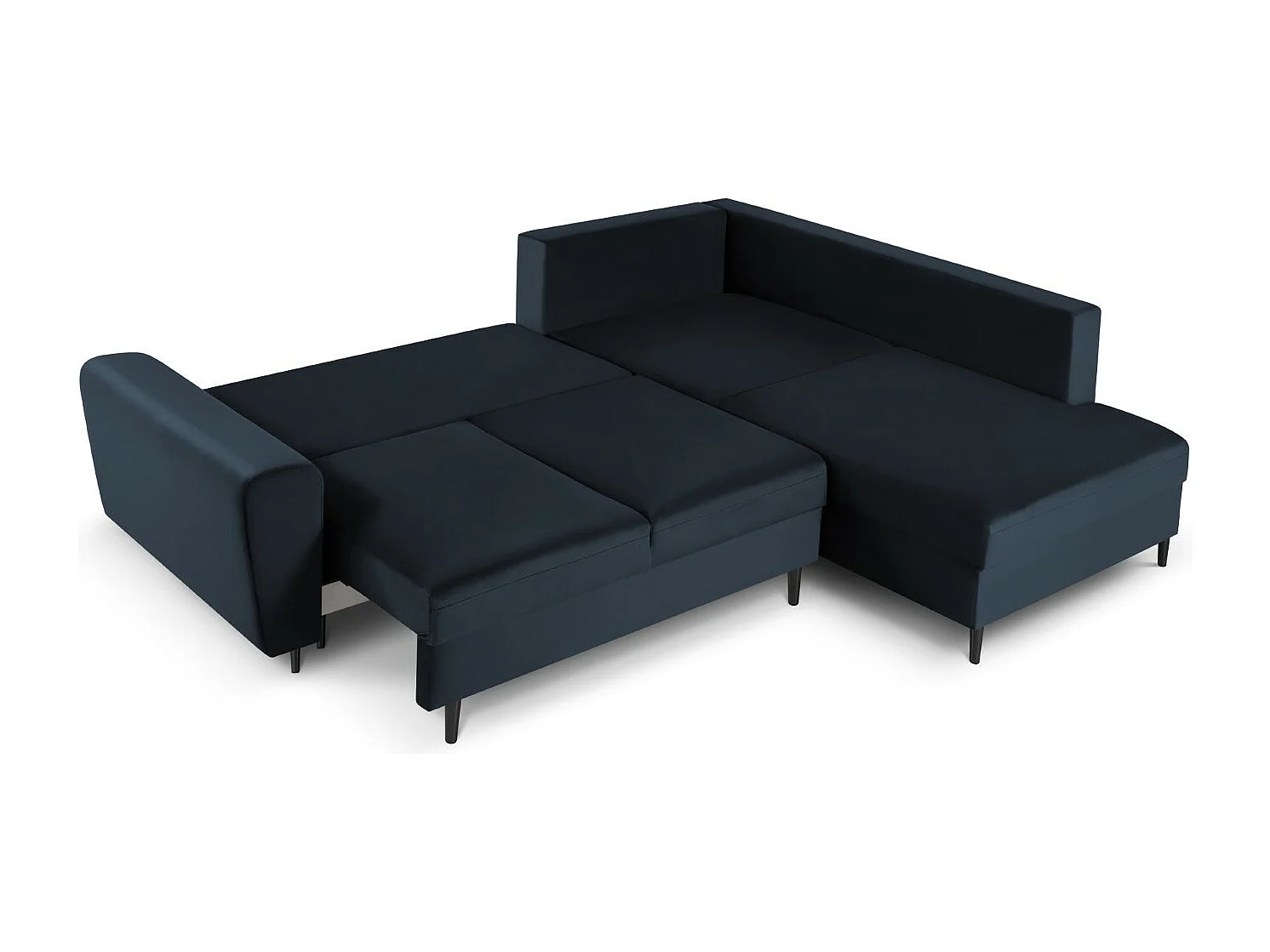 Cosmopolitan Design - Canapé d'angle droit convertible avec coffre de rangement "Kyoto" 5 places en velours bleu foncé - 243x194x88cm