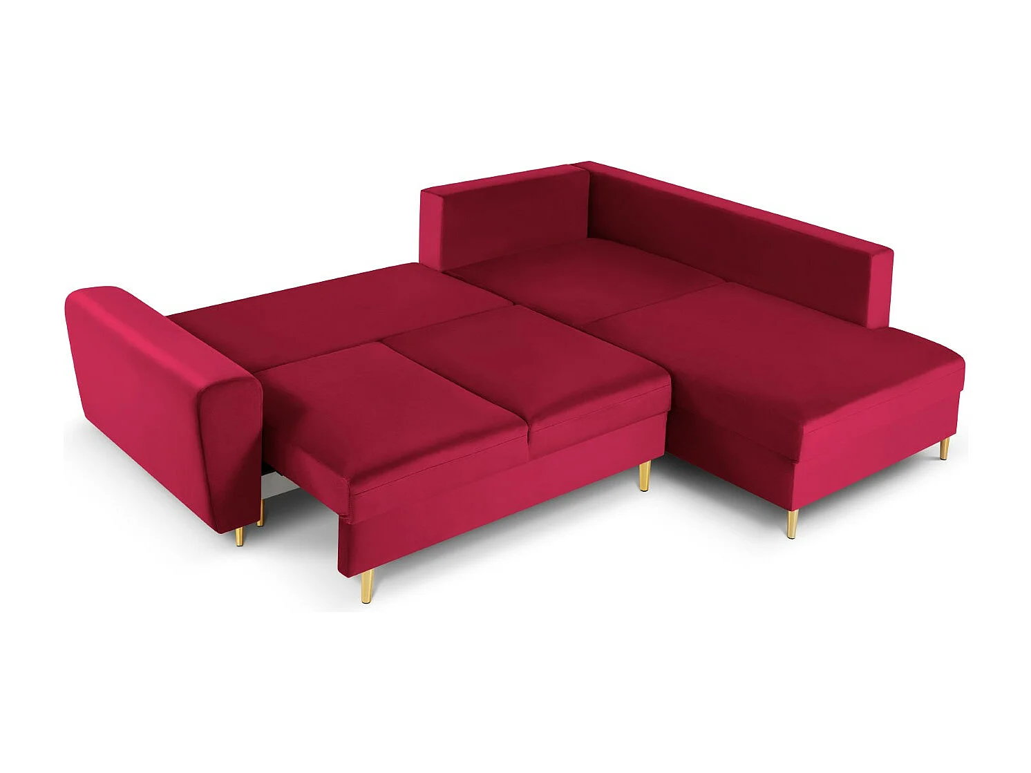 Cosmopolitan Design - Converteerbare hoekbank rechts met opbergdoos "Kyoto" 5 zitplaatsen, Flueel, Rood - 243x194x88cm