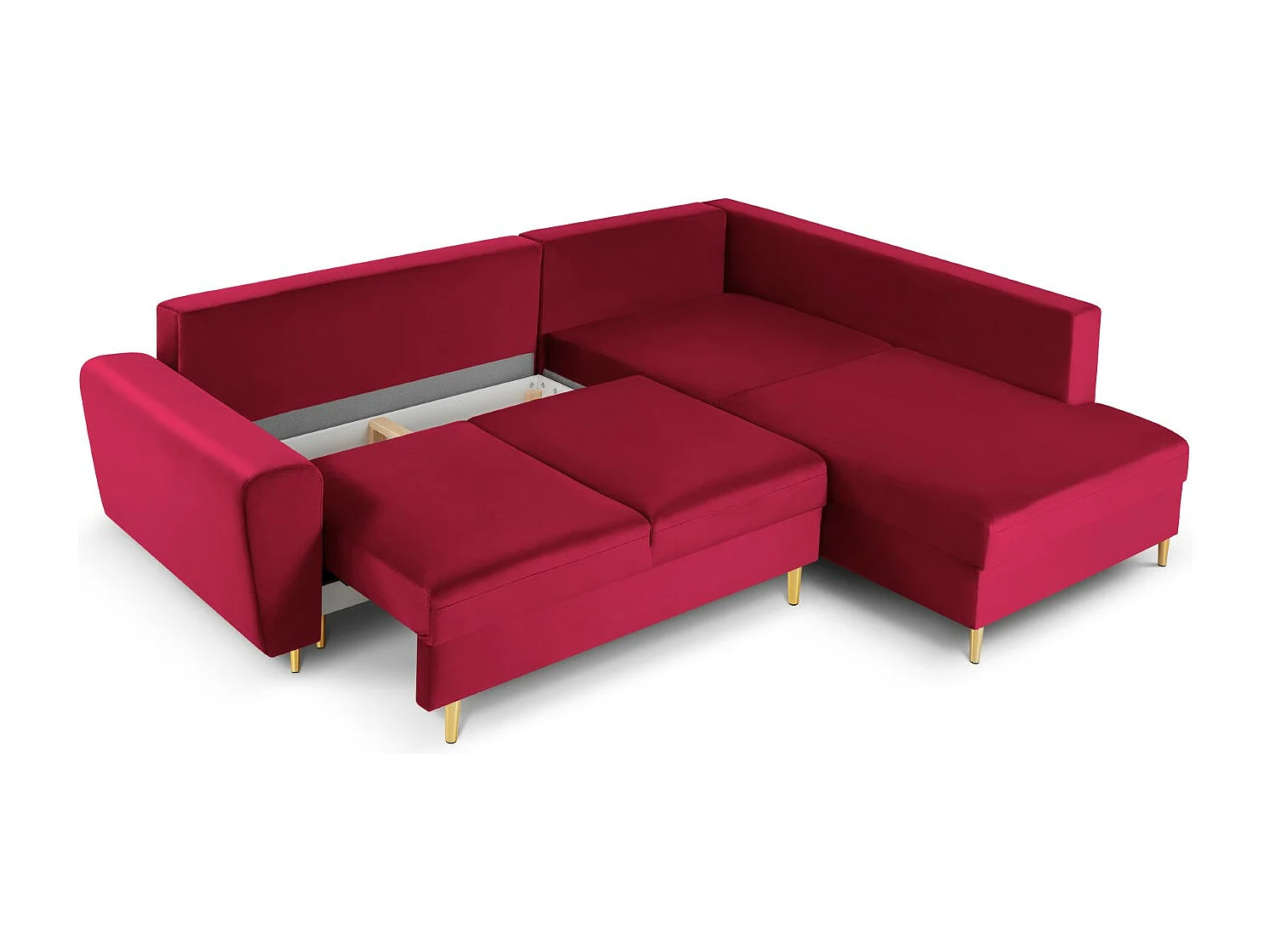 Cosmopolitan Design - Converteerbare hoekbank rechts met opbergdoos "Kyoto" 5 zitplaatsen, Flueel, Rood - 243x194x88cm