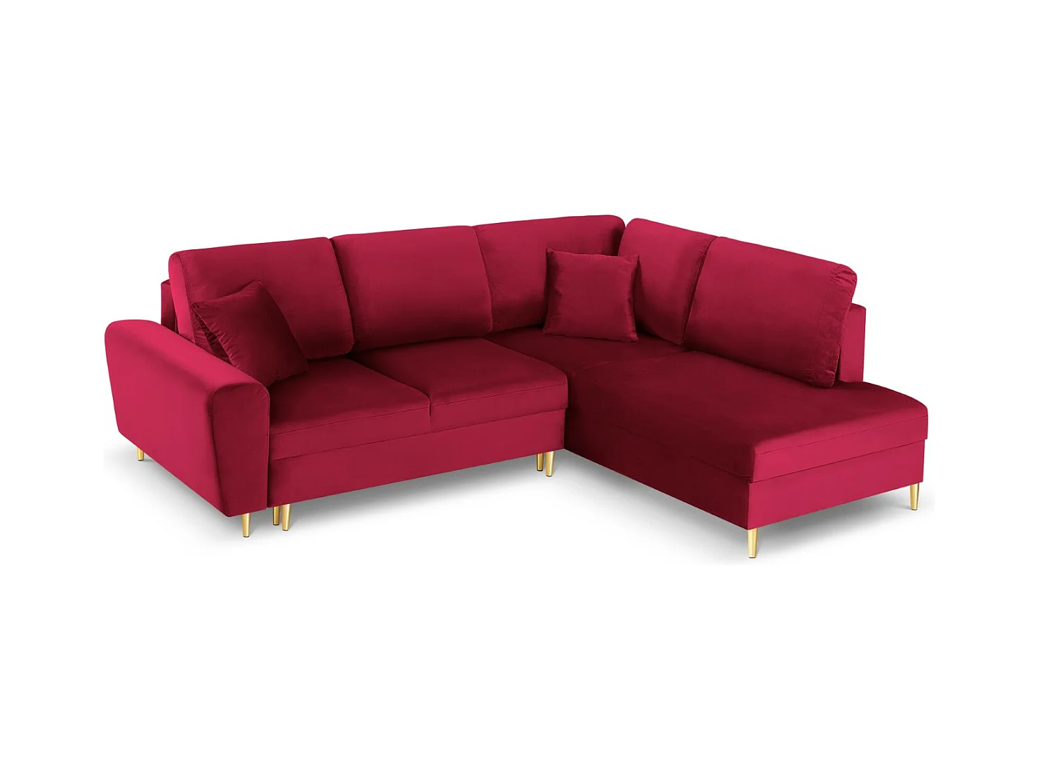 Cosmopolitan Design - Converteerbare hoekbank rechts met opbergdoos "Kyoto" 5 zitplaatsen, Flueel, Rood - 243x194x88cm