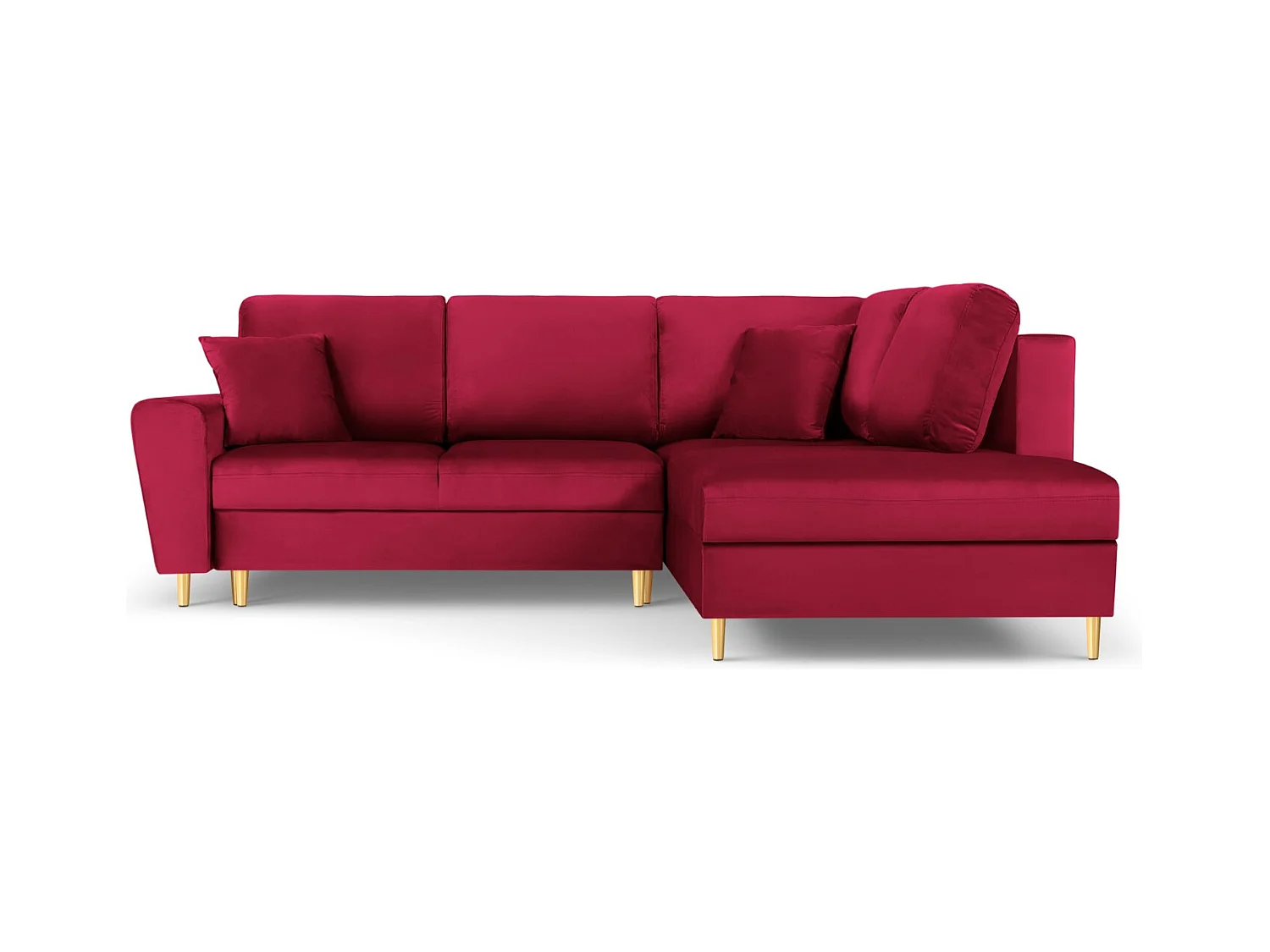 Cosmopolitan Design - Canapé d'angle droit convertible avec coffre de rangement "Kyoto" 5 places en velours rouge - 243x194x88cm