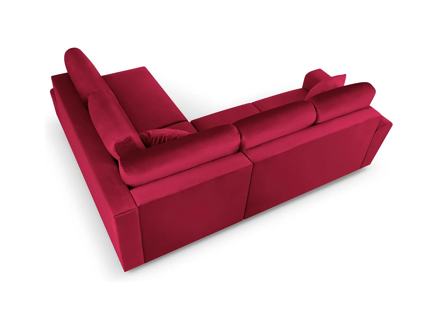 Cosmopolitan Design - Canapé d'angle droit convertible avec coffre de rangement "Kyoto" 5 places en velours rouge - 243x194x88cm