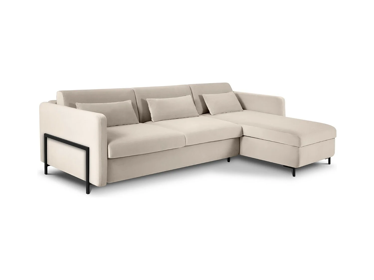 CXL by Christian Lacroix - Sofá cama esquinero derecho "Yanis" 5 plazas de terciopelo beige - 280x170x80cm