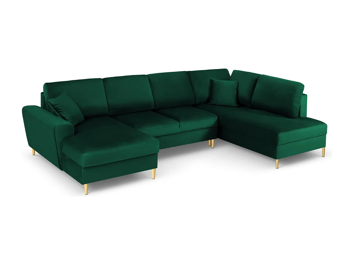 Cosmopolitan Design - Sofa panoramiczna prawa rozkładana ze schowkiem, "Kyoto" 7 miejsc welur, zielony butelkowy - 313x194x88cm