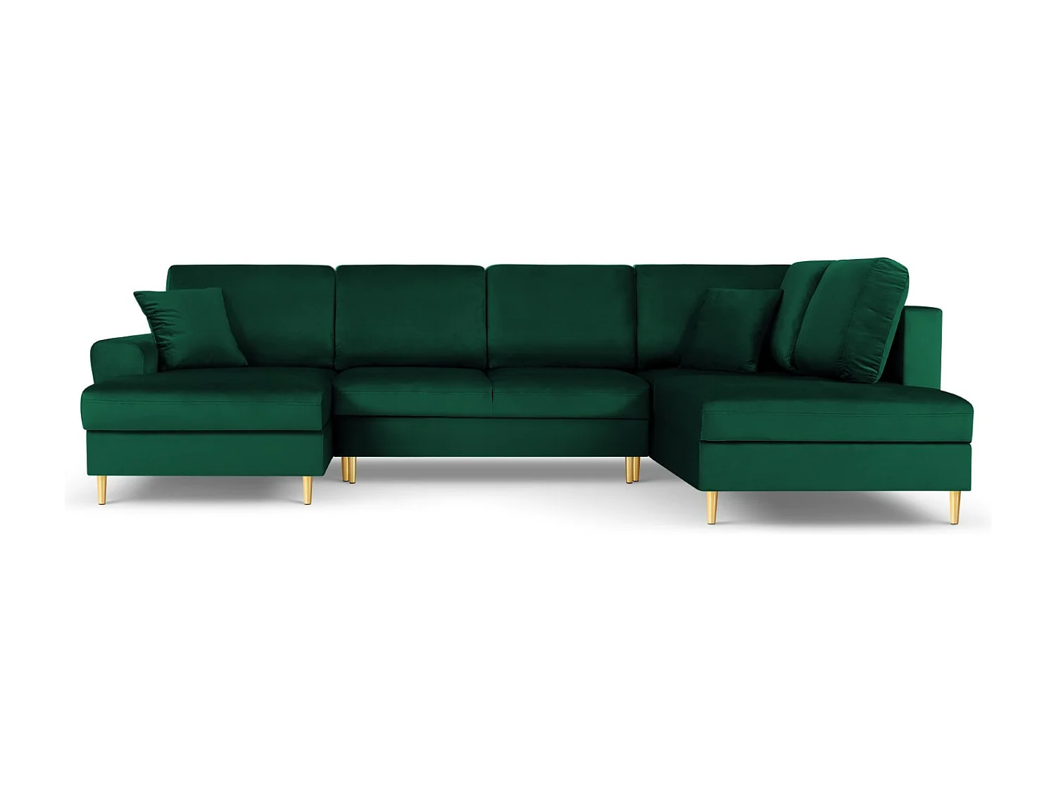 Cosmopolitan Design - Sofa panoramiczna prawa rozkładana ze schowkiem, "Kyoto" 7 miejsc welur, zielony butelkowy - 313x194x88cm