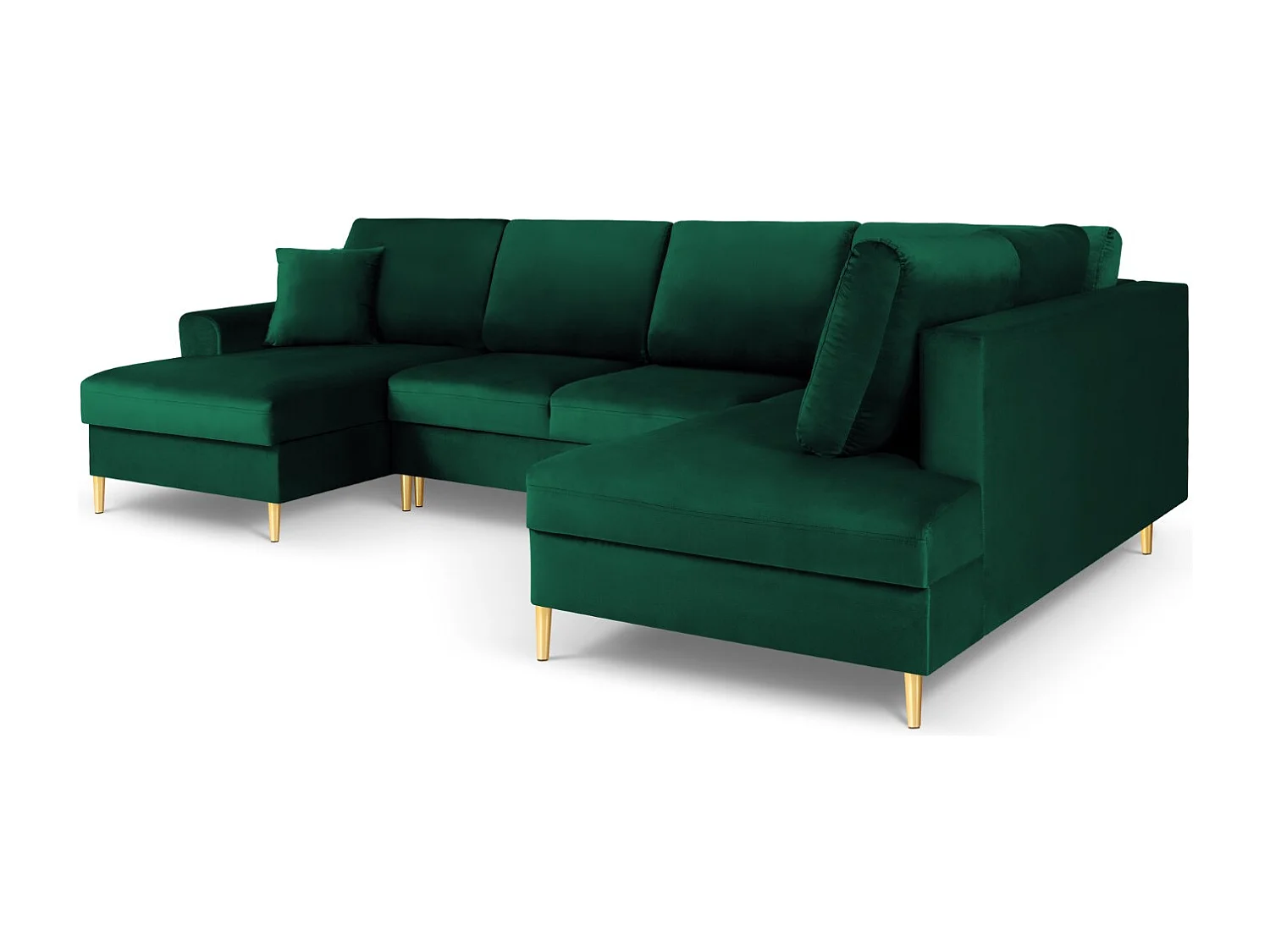 Cosmopolitan Design - Sofa panoramiczna prawa rozkładana ze schowkiem, "Kyoto" 7 miejsc welur, zielony butelkowy - 313x194x88cm