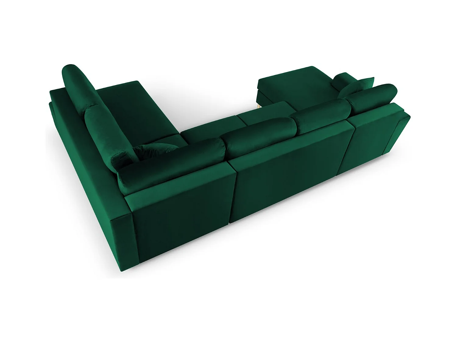Cosmopolitan Design - Sofa panoramiczna prawa rozkładana ze schowkiem, "Kyoto" 7 miejsc welur, zielony butelkowy - 313x194x88cm