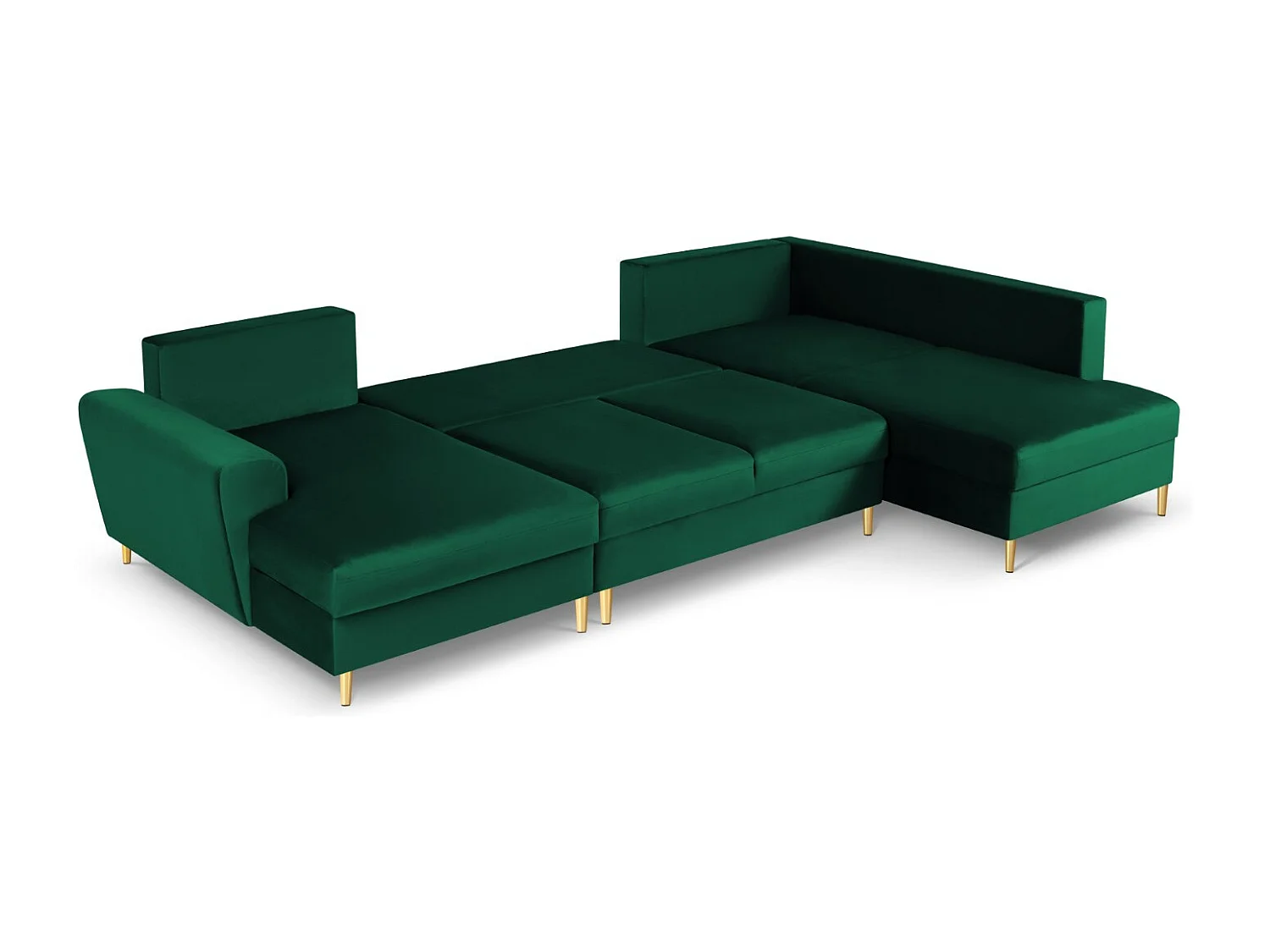 Cosmopolitan Design - Sofa panoramiczna prawa rozkładana ze schowkiem, "Kyoto" 7 miejsc welur, zielony butelkowy - 313x194x88cm