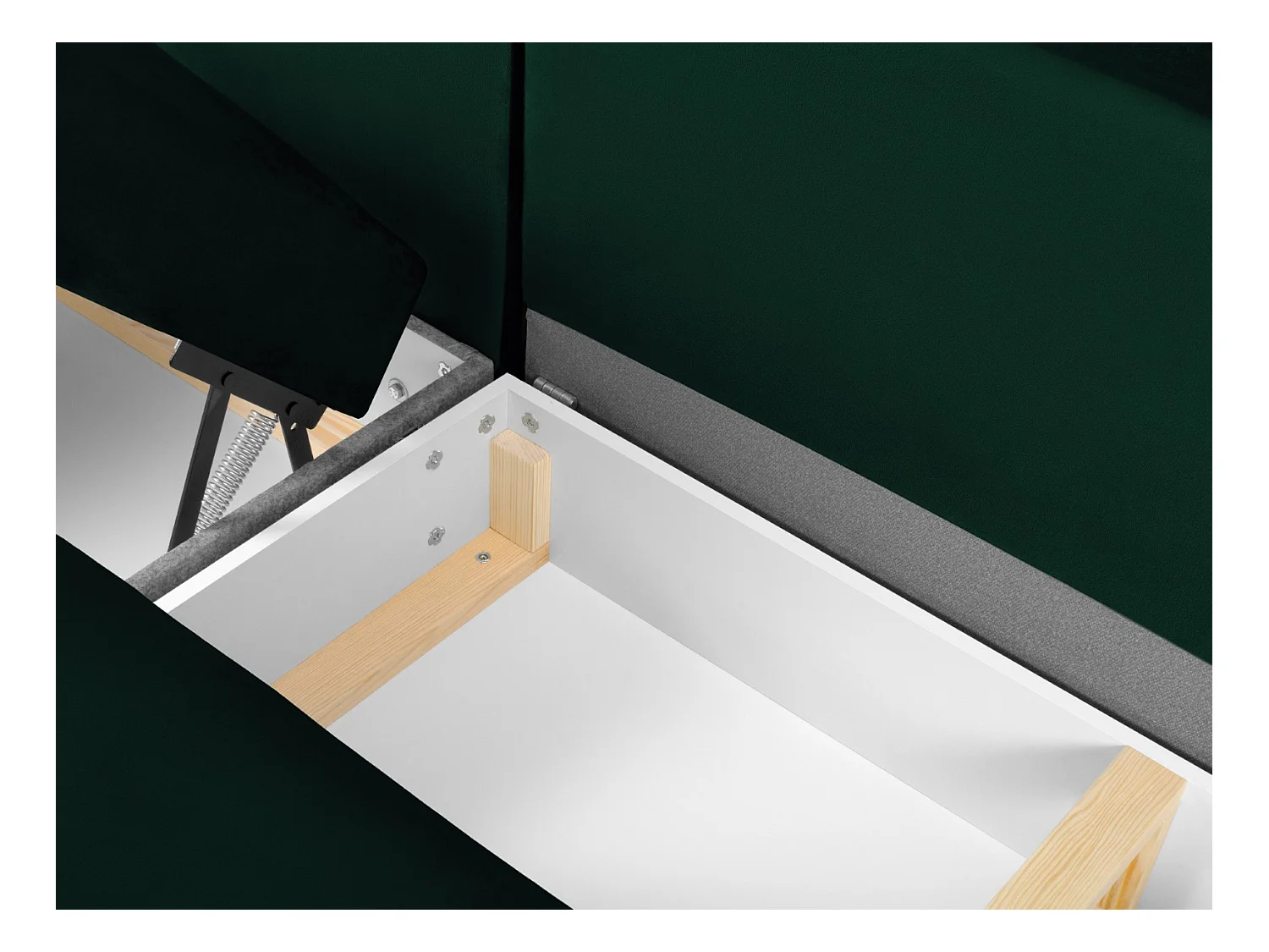 Cosmopolitan Design - Sofa panoramiczna prawa rozkładana ze schowkiem, "Kyoto" 7 miejsc welur, zielony butelkowy - 313x194x88cm