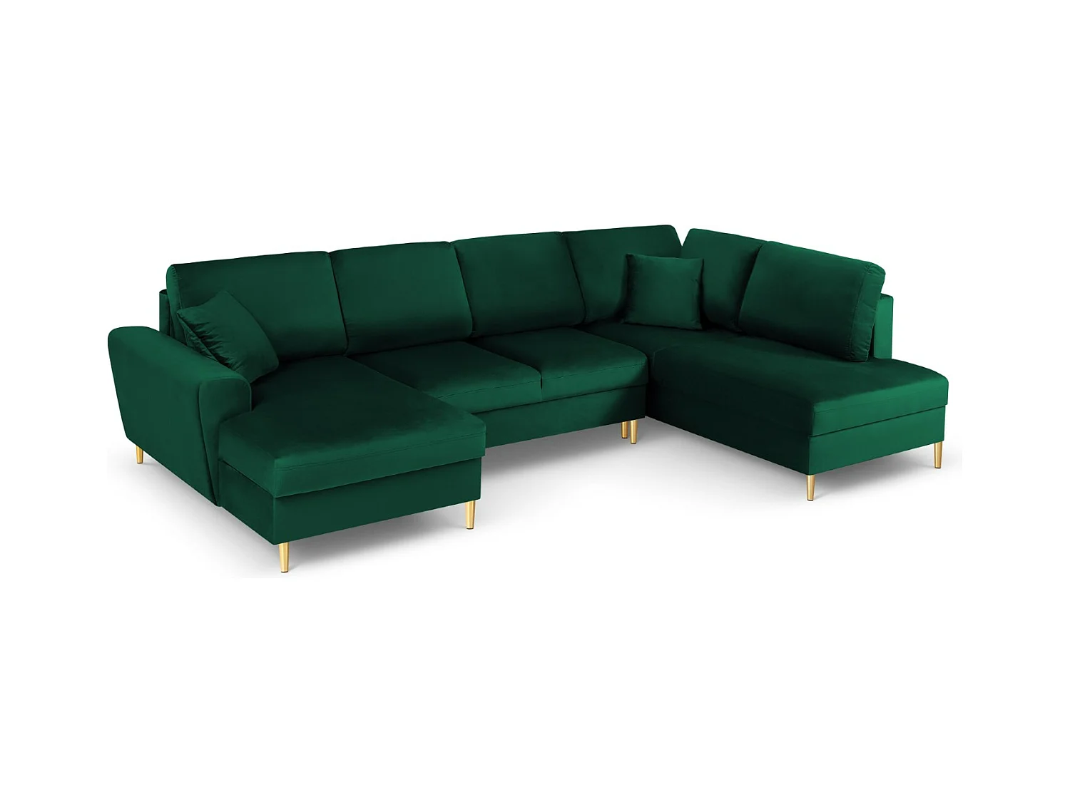 Cosmopolitan Design - Canapé droit panoramique convertible avec coffre de rangement "Kyoto" 7 places en velours vert bouteille - 313x194x88cm