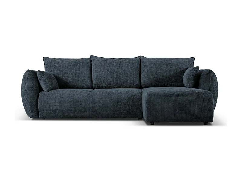 Cosmopolitan Design - 4-Sitzer ausklappbares Ecksofa rechts mit Container "Matera" aus Chenille-Stoff königsblau - 253x173x86cm