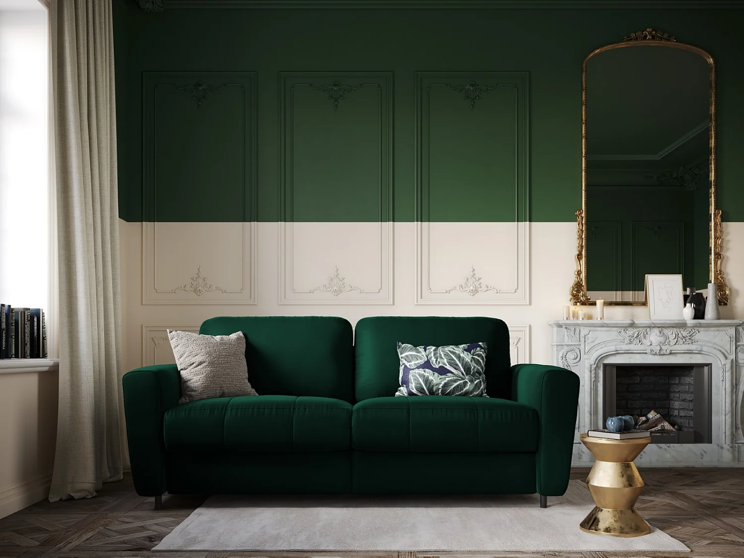 CXL by Christian Lacroix - Canapé convertible "Audra" 3 places en velours vert bouteille - 192x101x88cm