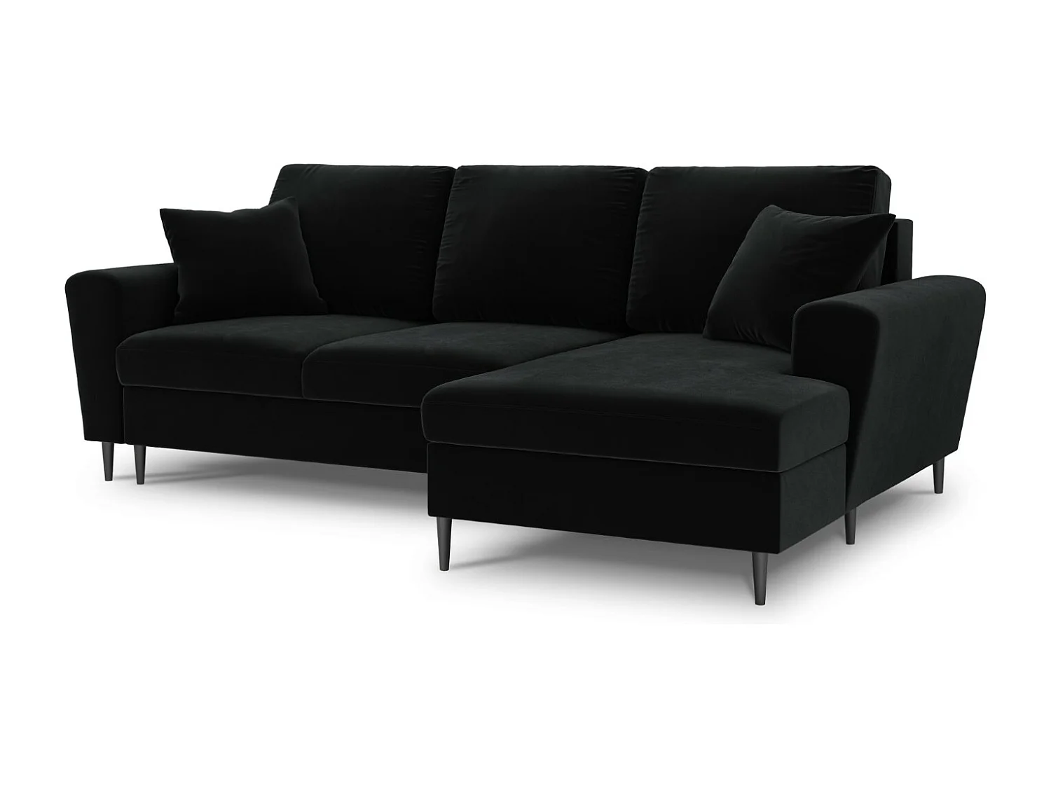 Cosmopolitan Design - 4-Sitzer ausklappbares Ecksofa rechts mit Container "Kyoto" aus Samt schwarz - 241x145x88cm