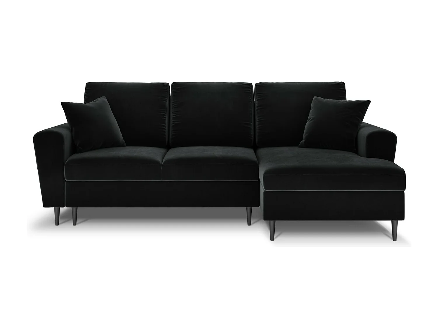 Cosmopolitan Design - 4-Sitzer ausklappbares Ecksofa rechts mit Container "Kyoto" aus Samt schwarz - 241x145x88cm