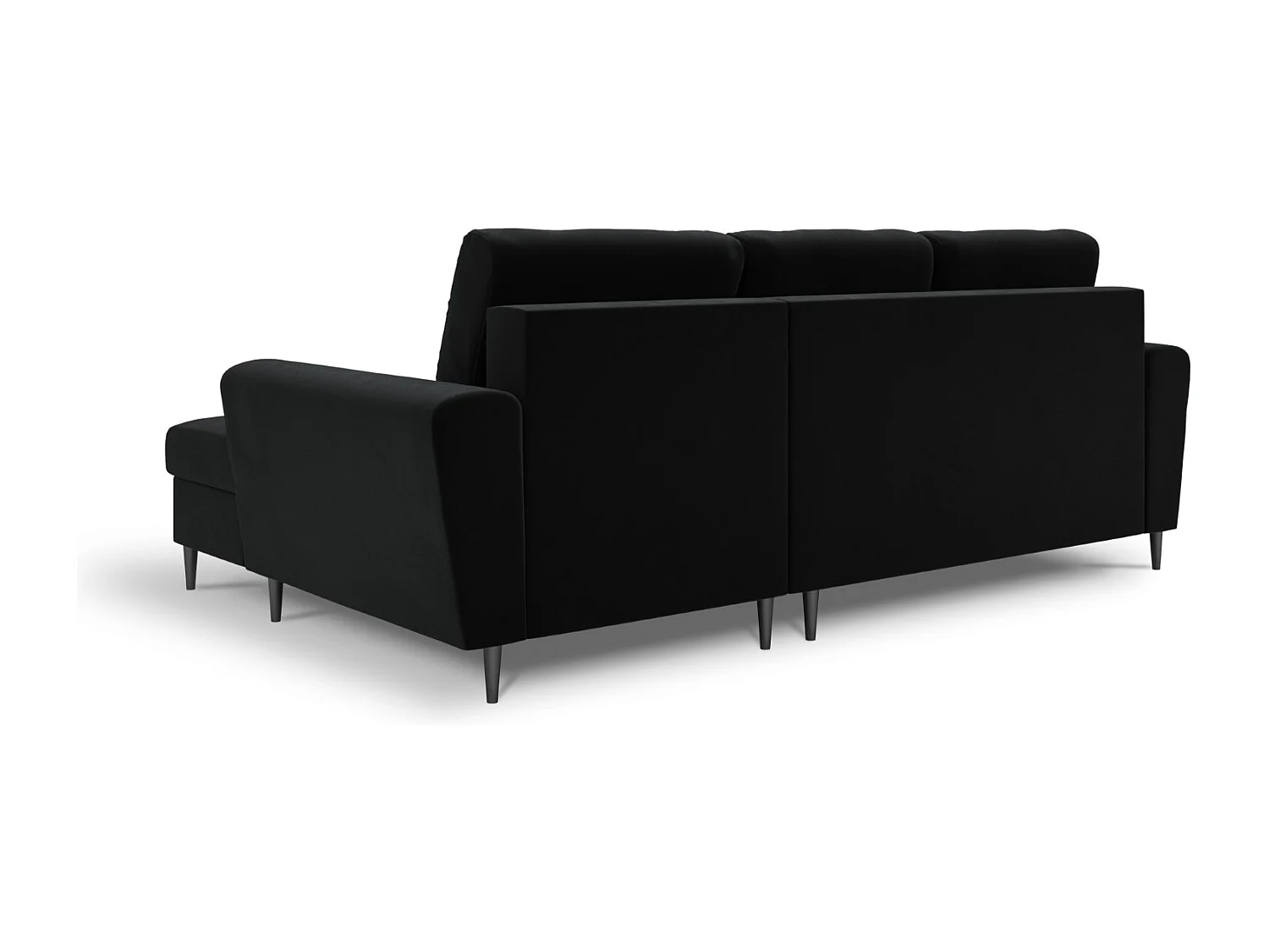 Cosmopolitan Design - 4-Sitzer ausklappbares Ecksofa rechts mit Container "Kyoto" aus Samt schwarz - 241x145x88cm