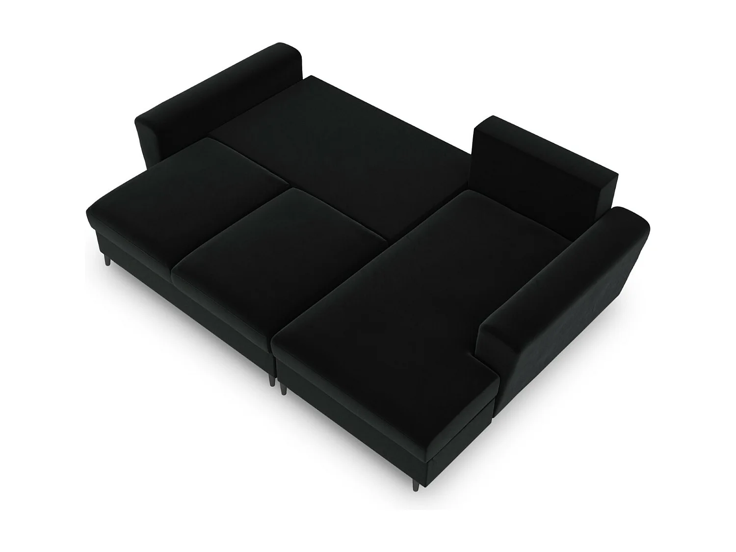 Cosmopolitan Design - 4-Sitzer ausklappbares Ecksofa rechts mit Container "Kyoto" aus Samt schwarz - 241x145x88cm