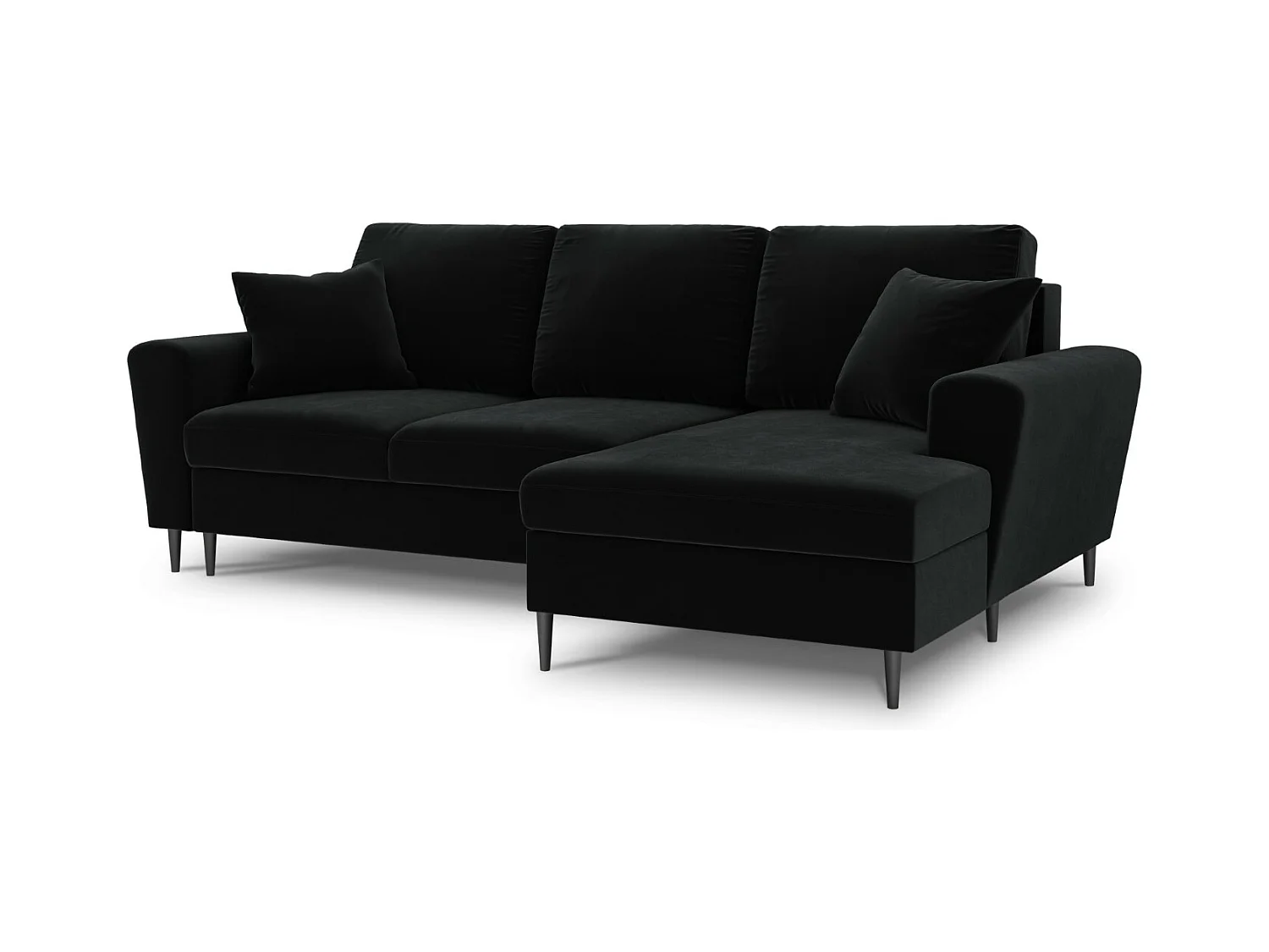 Cosmopolitan Design - Converteerbare hoekbank rechts met opbergdoos "Kyoto" 4 zitplaatsen, Flueel, Zwart - 241x145x88cm