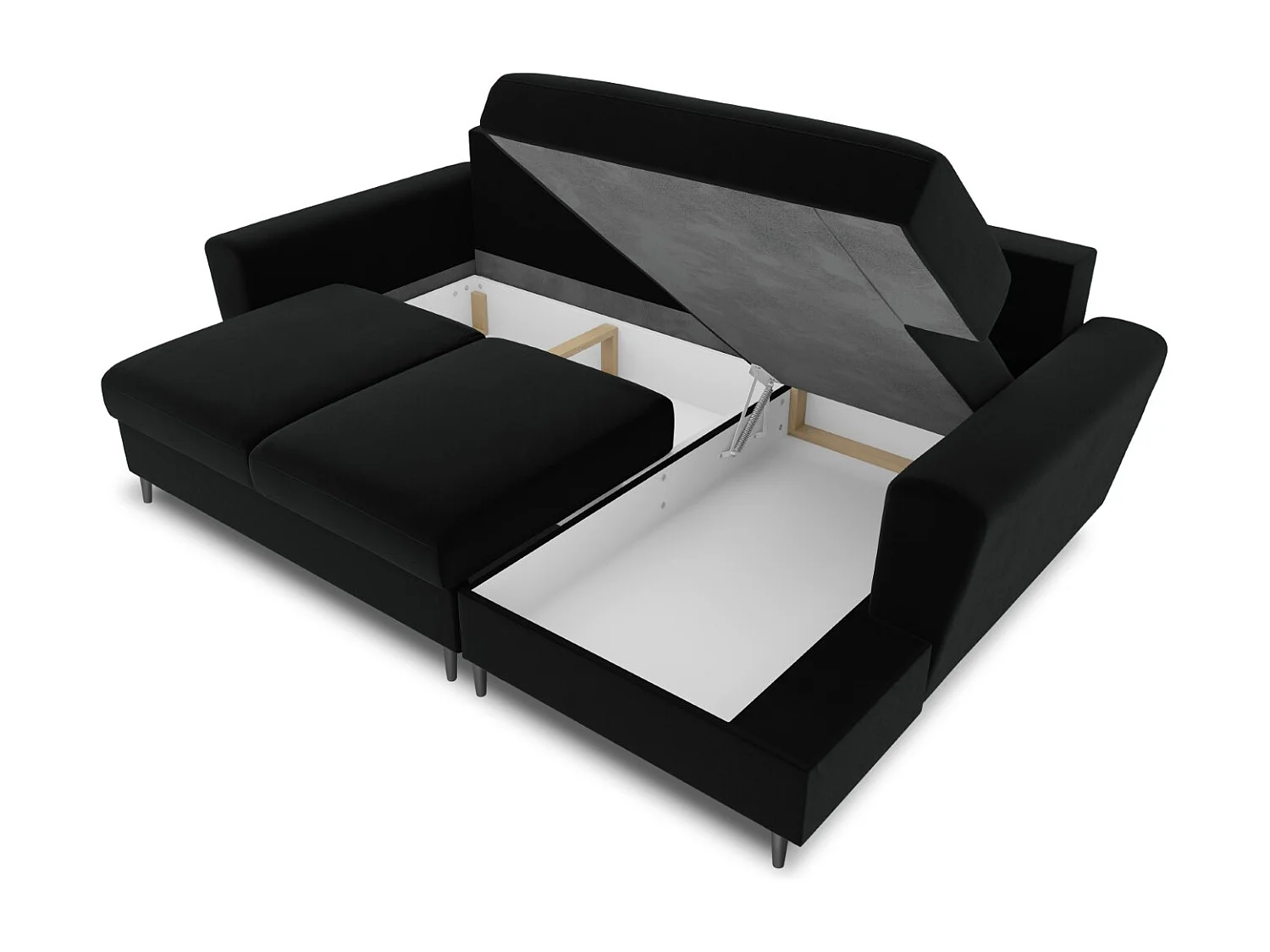 Cosmopolitan Design - Canapé d'angle droit convertible avec coffre de rangement "Kyoto" 4 places en velours noir - 241x145x88cm