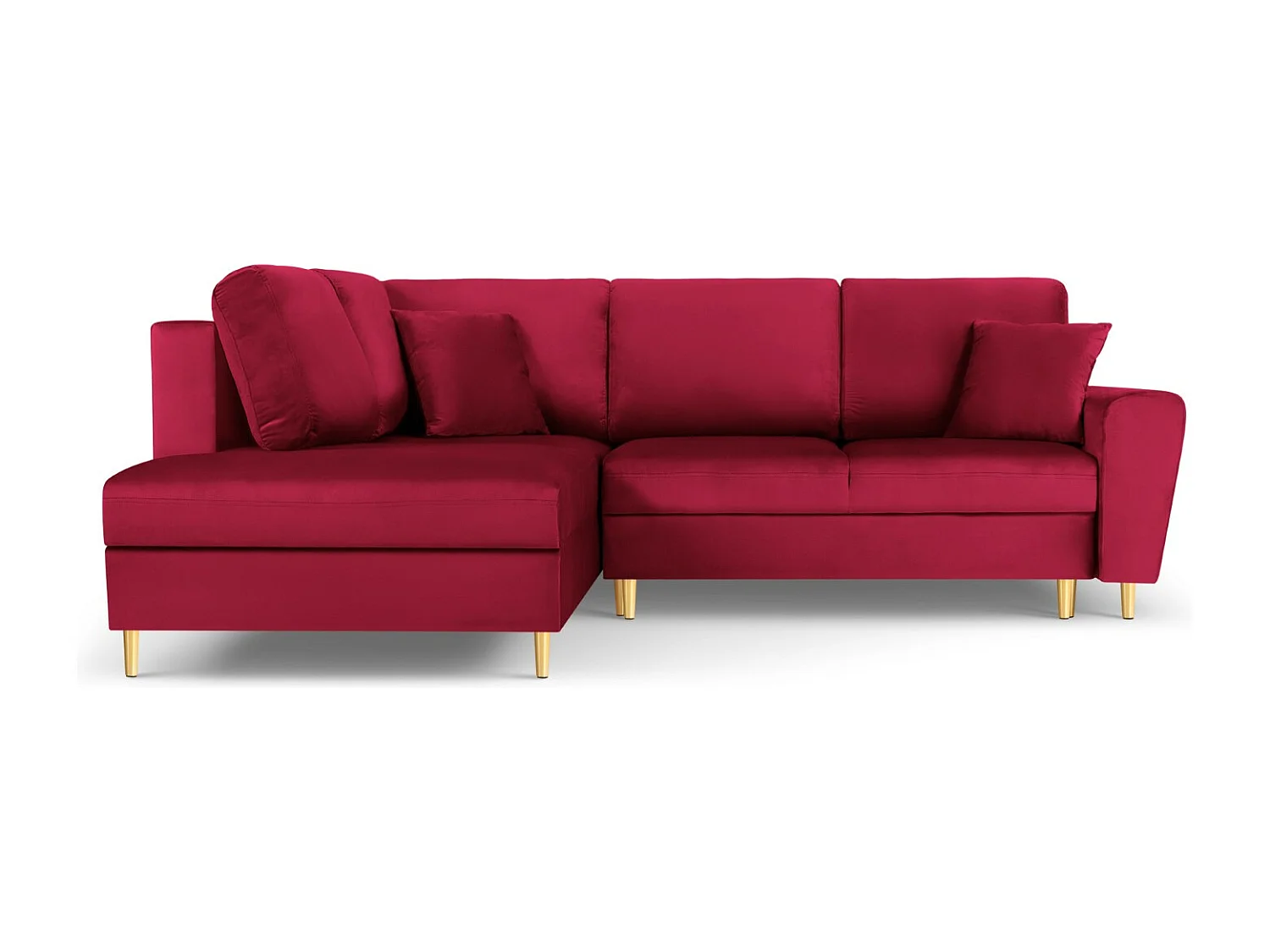 Cosmopolitan Design - 5-Sitzer ausklappbares Ecksofa links mit Container "Kyoto" aus Samt rot - 243x194x88cm