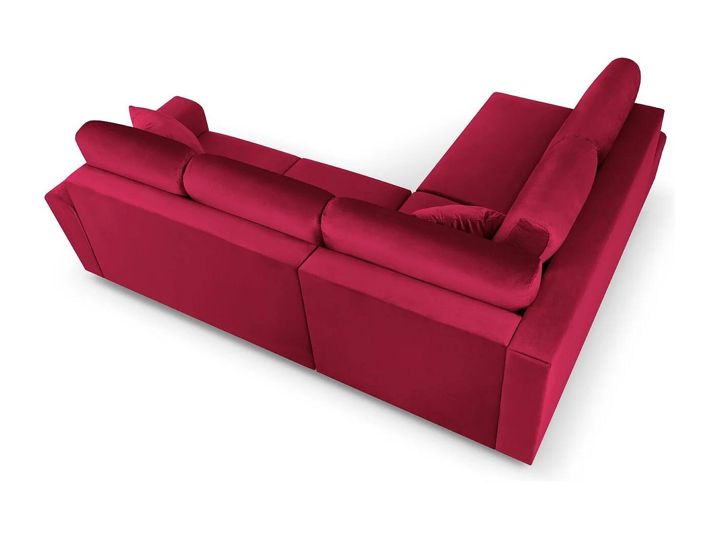 Cosmopolitan Design - 5-Sitzer ausklappbares Ecksofa links mit Container "Kyoto" aus Samt rot - 243x194x88cm