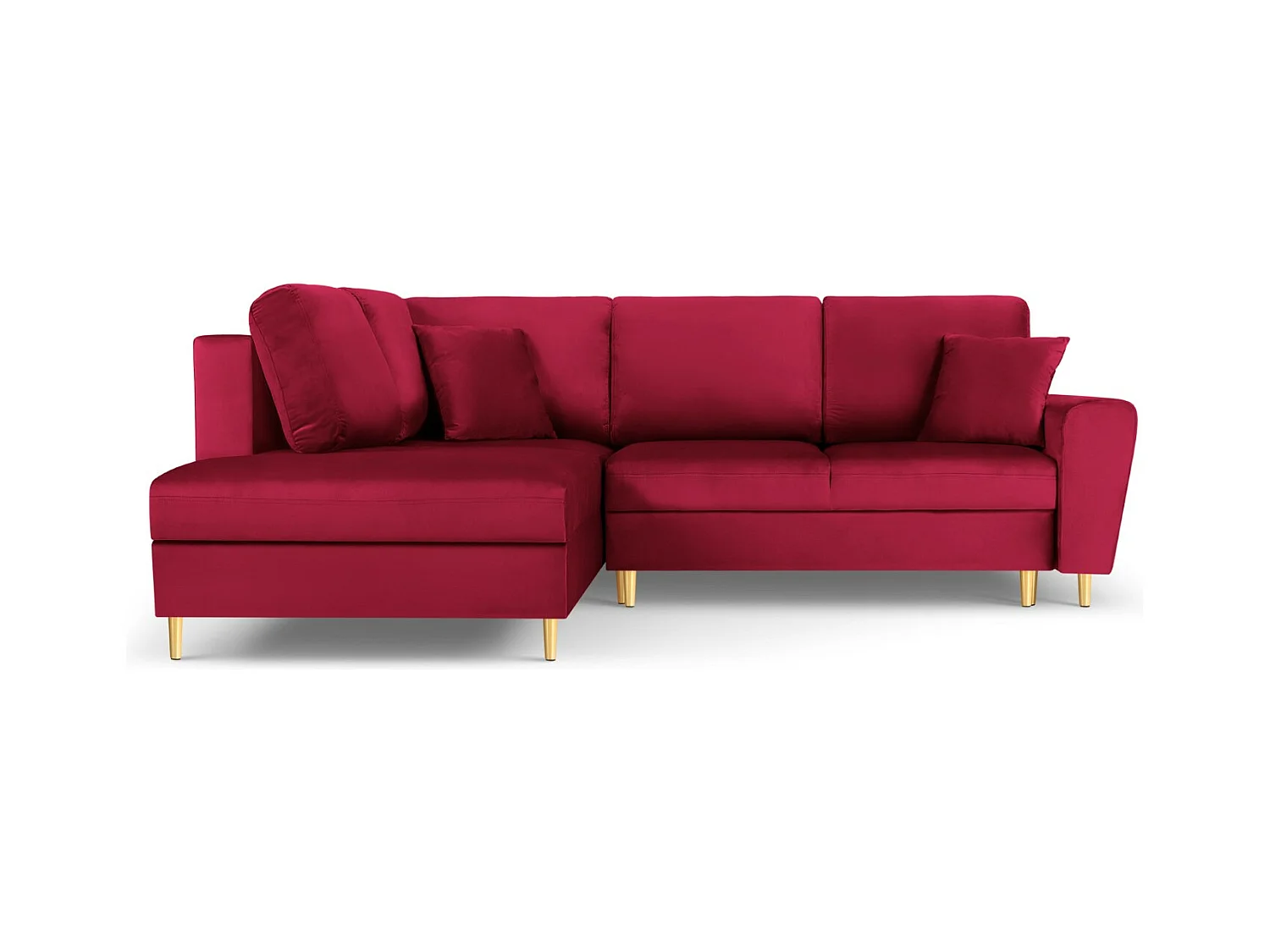 Cosmopolitan Design - Canapé d'angle gauche convertible avec coffre de rangement "Kyoto" 5 places en velours rouge - 243x194x88cm