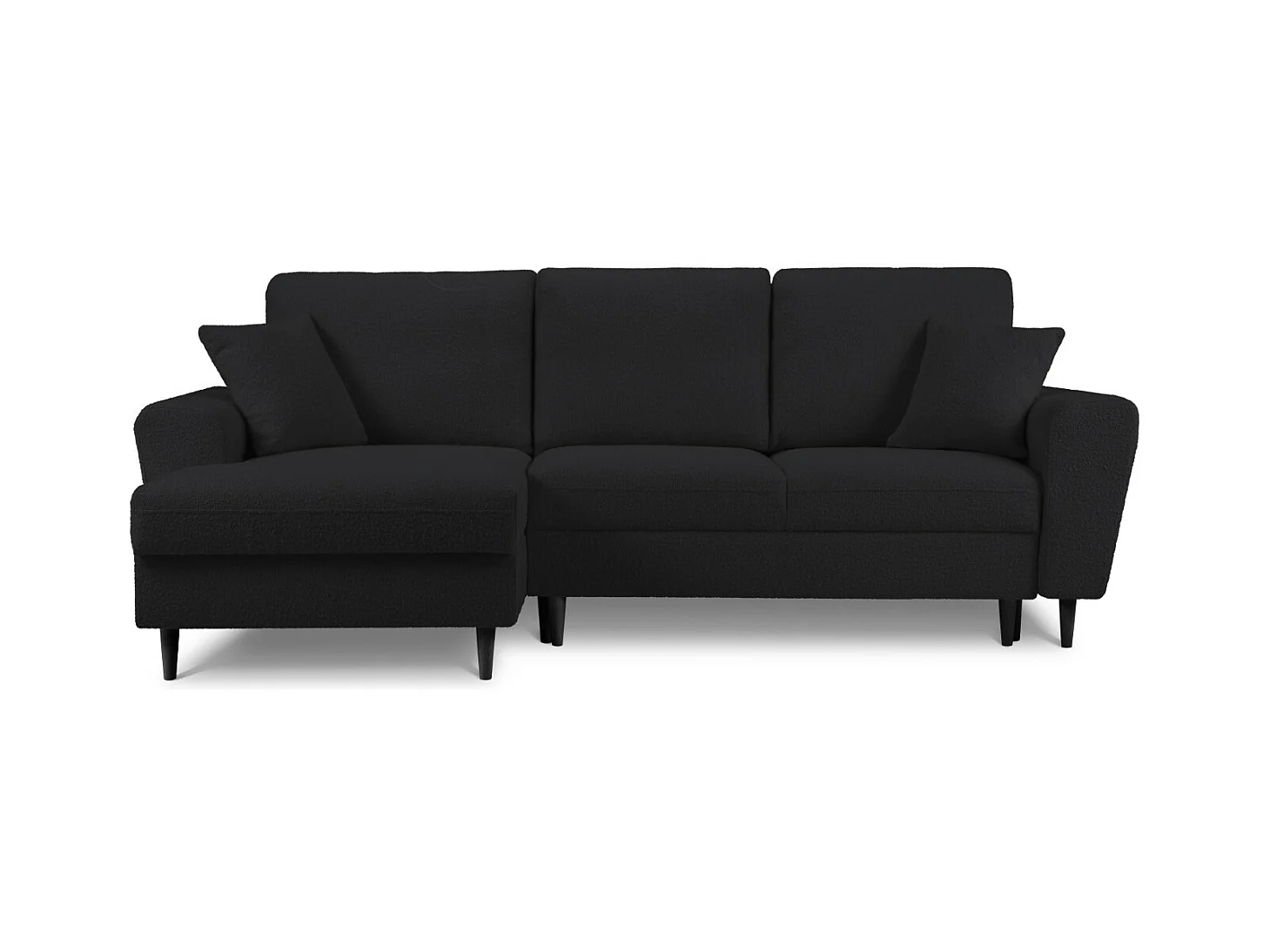 Cosmopolitan Design - Uitklapbare hoekbank links met opbergdoos "Kyoto" 4 zitplaatsen, Boucle, Zwart - 241x145x88cm
