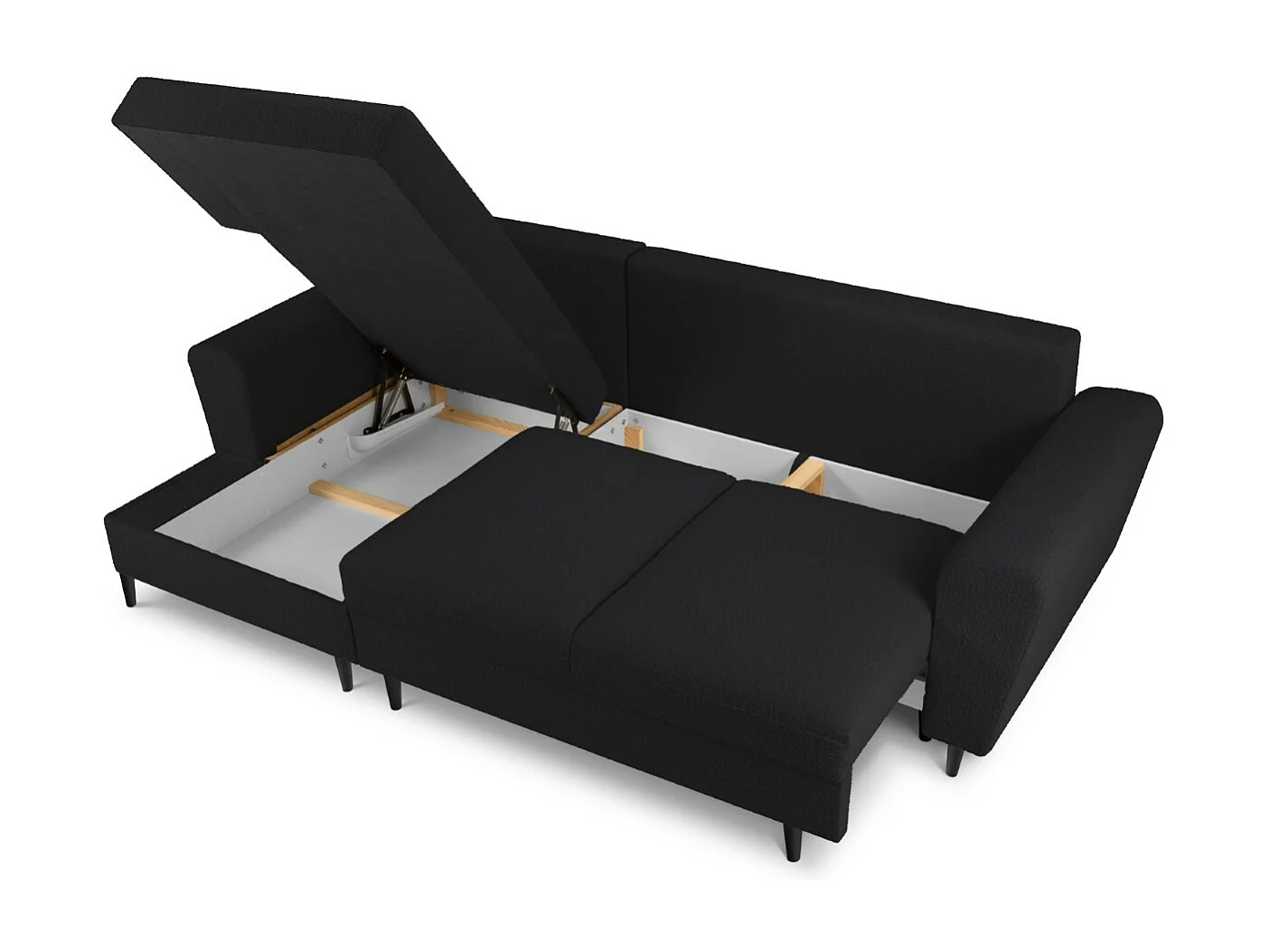 Cosmopolitan Design - Canapé d'angle gauche convertible avec coffre de rangement "Kyoto" 4 places en bouclé noir - 241x145x88cm