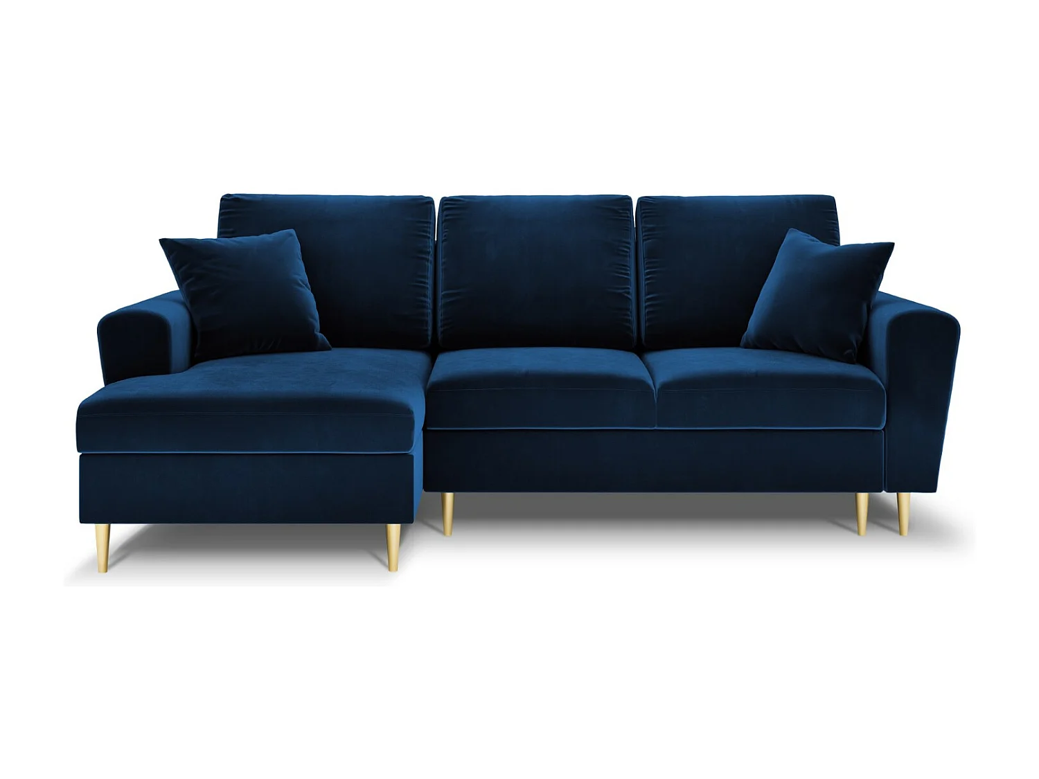 Cosmopolitan Design - Sofá cama esquinero izquierdo con baúl de almacenaje "Kyoto" 4 plazas de terciopelo azul regio - 241x145x88cm