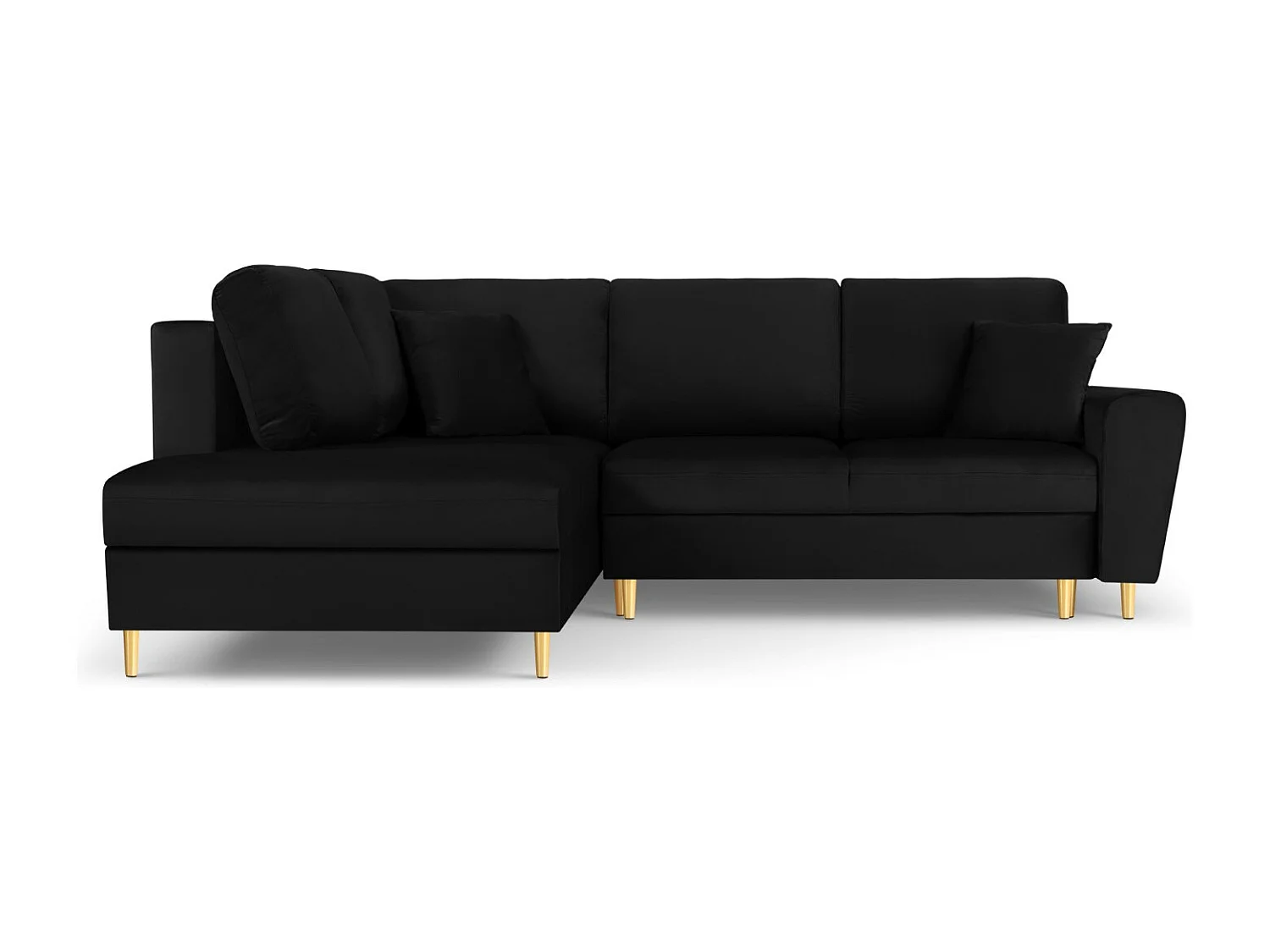 Cosmopolitan Design - 5-Sitzer ausklappbares Ecksofa links mit Container "Kyoto" aus Samt schwarz - 243x194x88cm