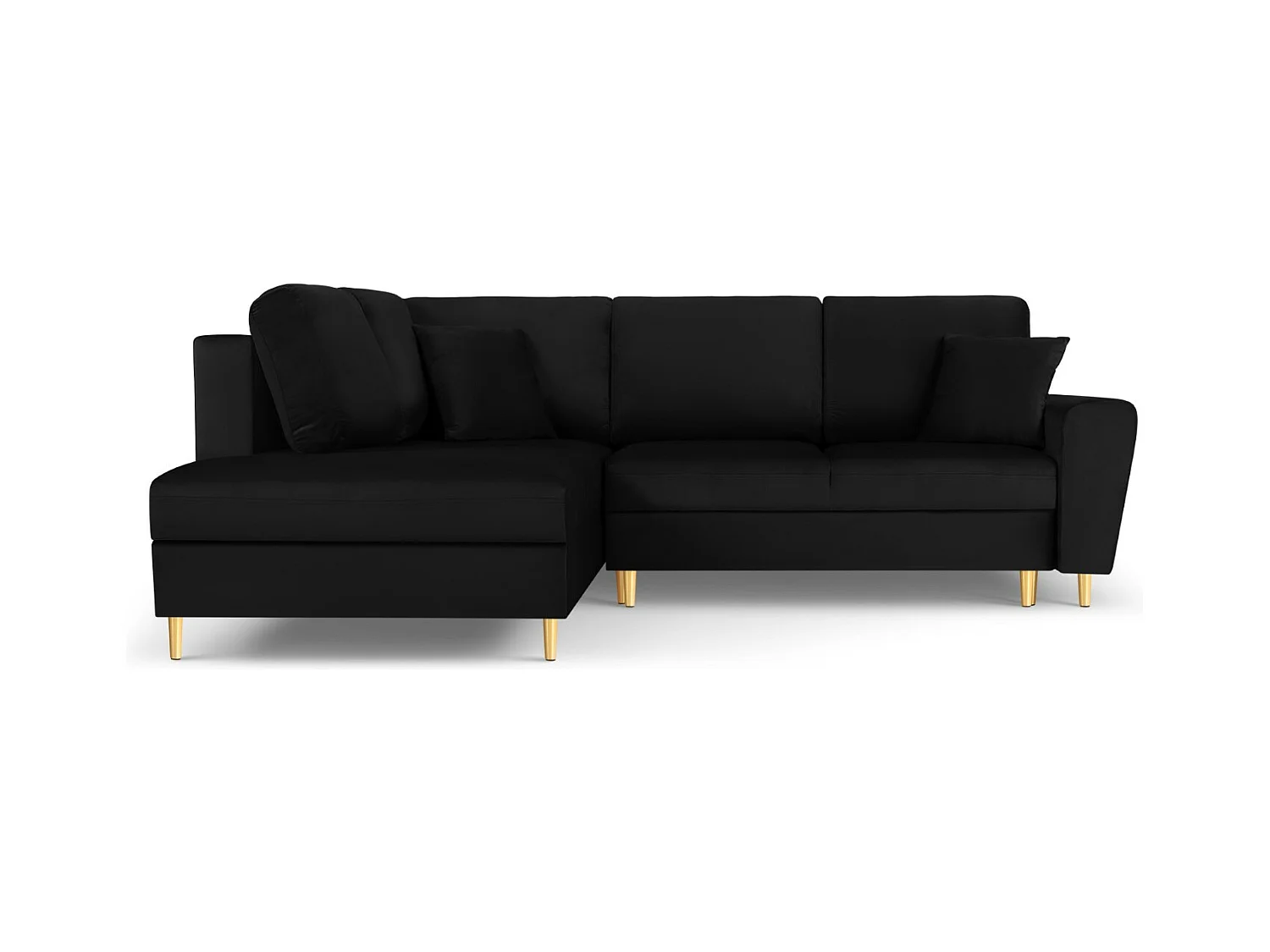 Cosmopolitan Design - Canapé d'angle gauche convertible avec coffre de rangement "Kyoto" 5 places en velours noir - 243x194x88cm