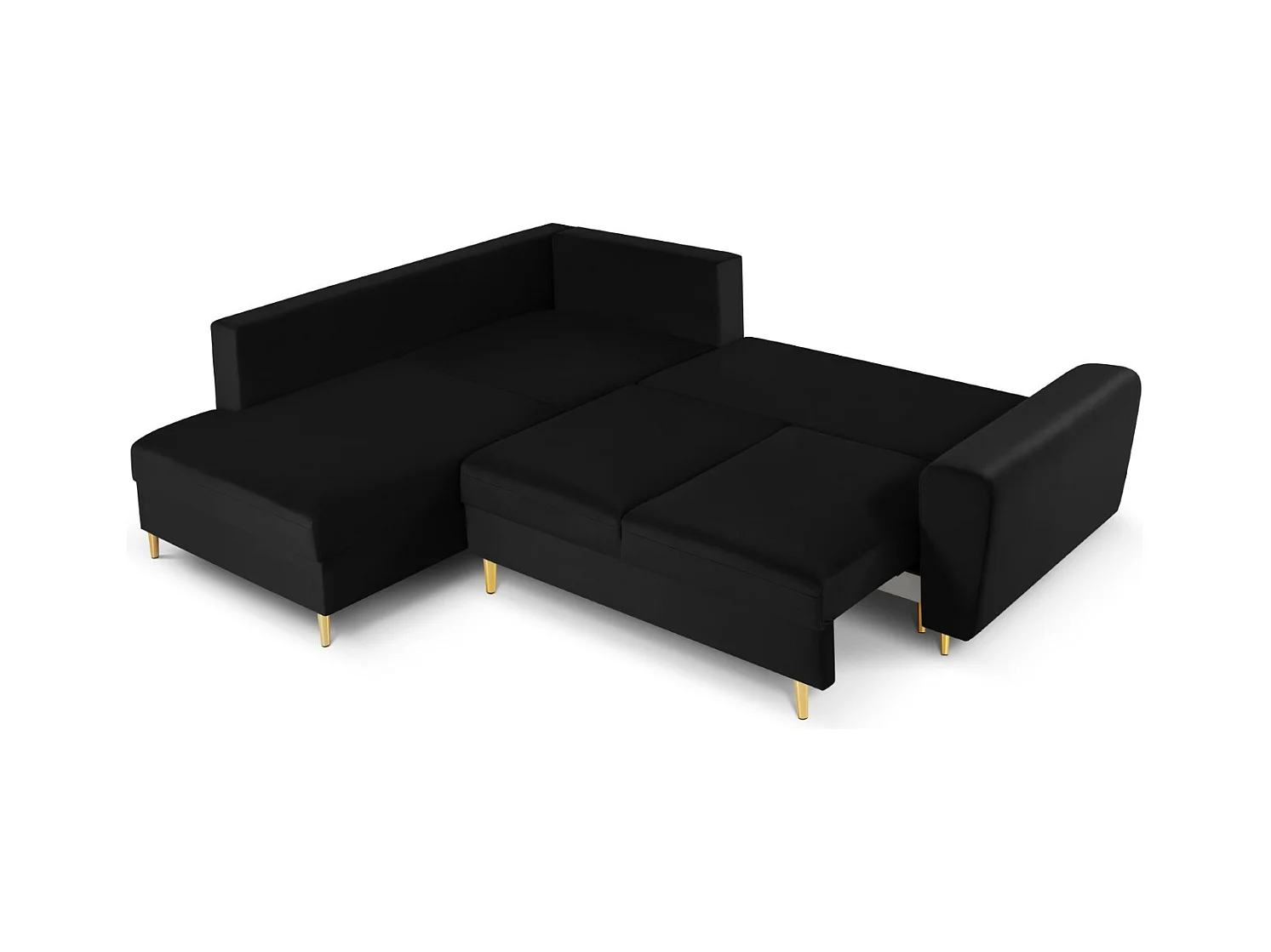 Cosmopolitan Design - Canapé d'angle gauche convertible avec coffre de rangement "Kyoto" 5 places en velours noir - 243x194x88cm