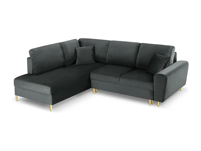 Cosmopolitan Design - Divano convertibile angolare sinistro con contenitore "Kyoto" 5 posti in velluto grigio scuro - 243x194x88cm