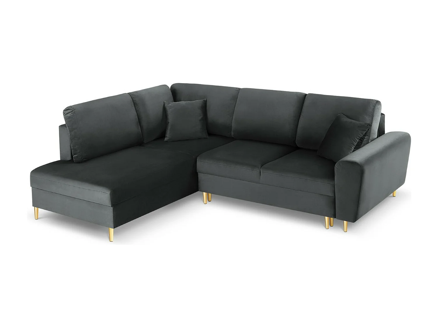 Cosmopolitan Design - Uitklapbare hoekbank links met opbergdoos "Kyoto" 5 zitplaatsen, Flueel, Donkergrijs - 243x194x88cm