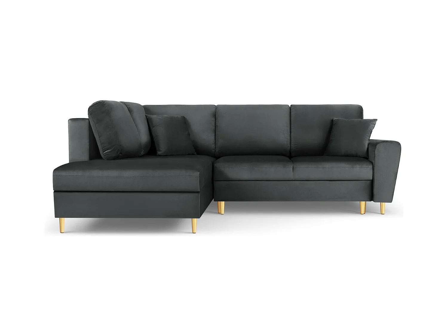 Cosmopolitan Design - Canapé d'angle gauche convertible avec coffre de rangement "Kyoto" 5 places en velours gris foncé - 243x194x88cm