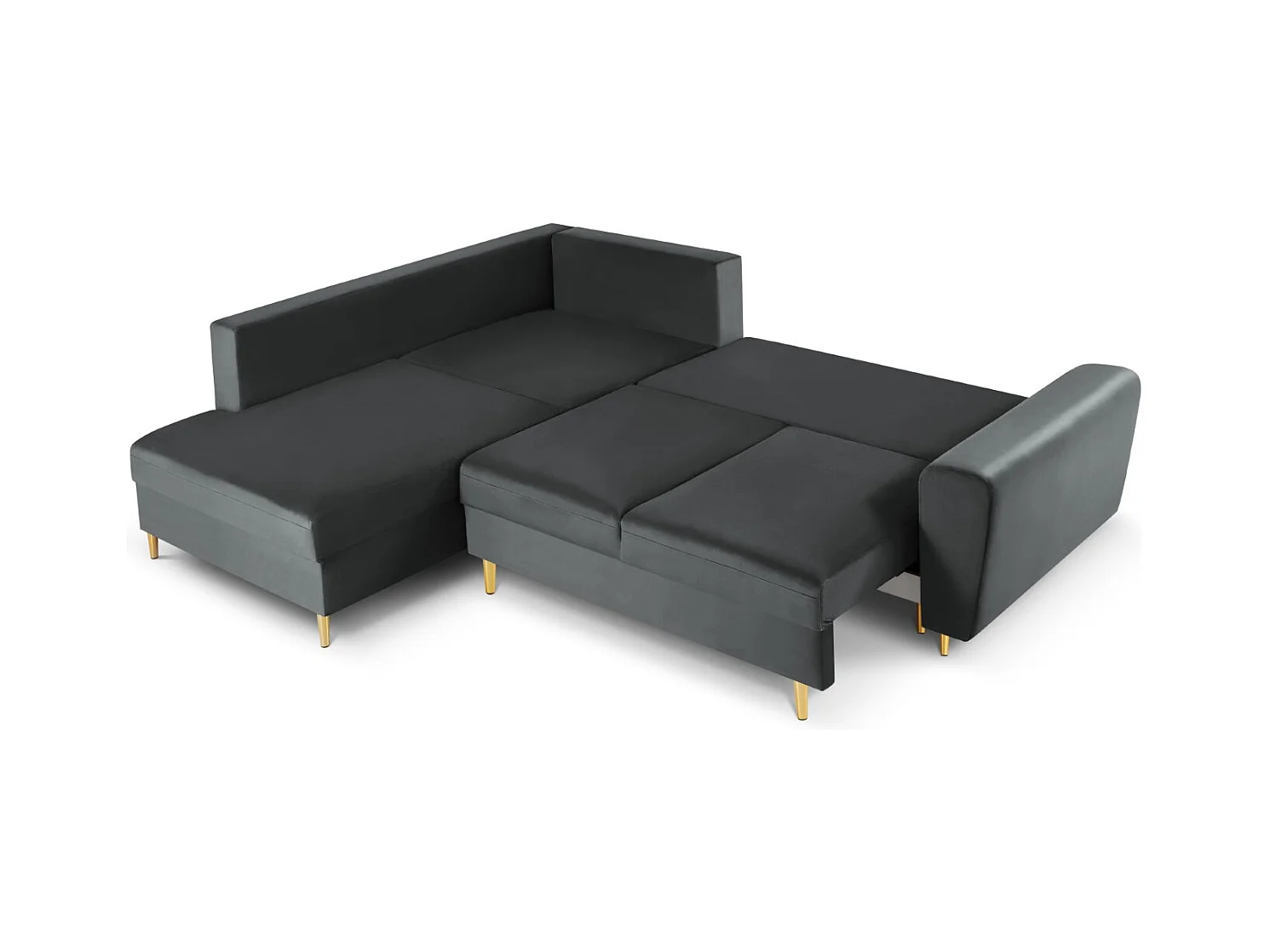 Cosmopolitan Design - Canapé d'angle gauche convertible avec coffre de rangement "Kyoto" 5 places en velours gris foncé - 243x194x88cm