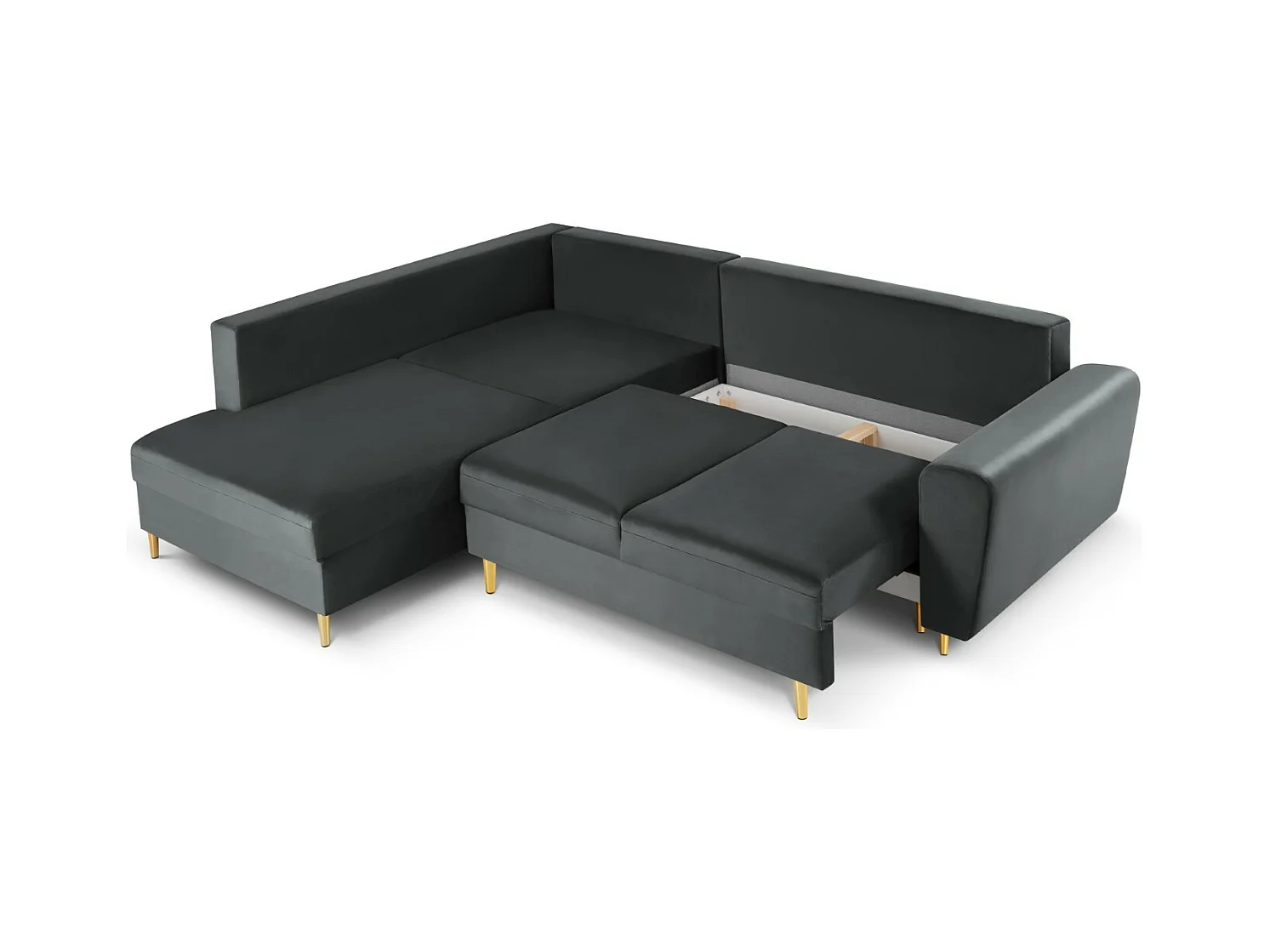 Cosmopolitan Design - Canapé d'angle gauche convertible avec coffre de rangement "Kyoto" 5 places en velours gris foncé - 243x194x88cm