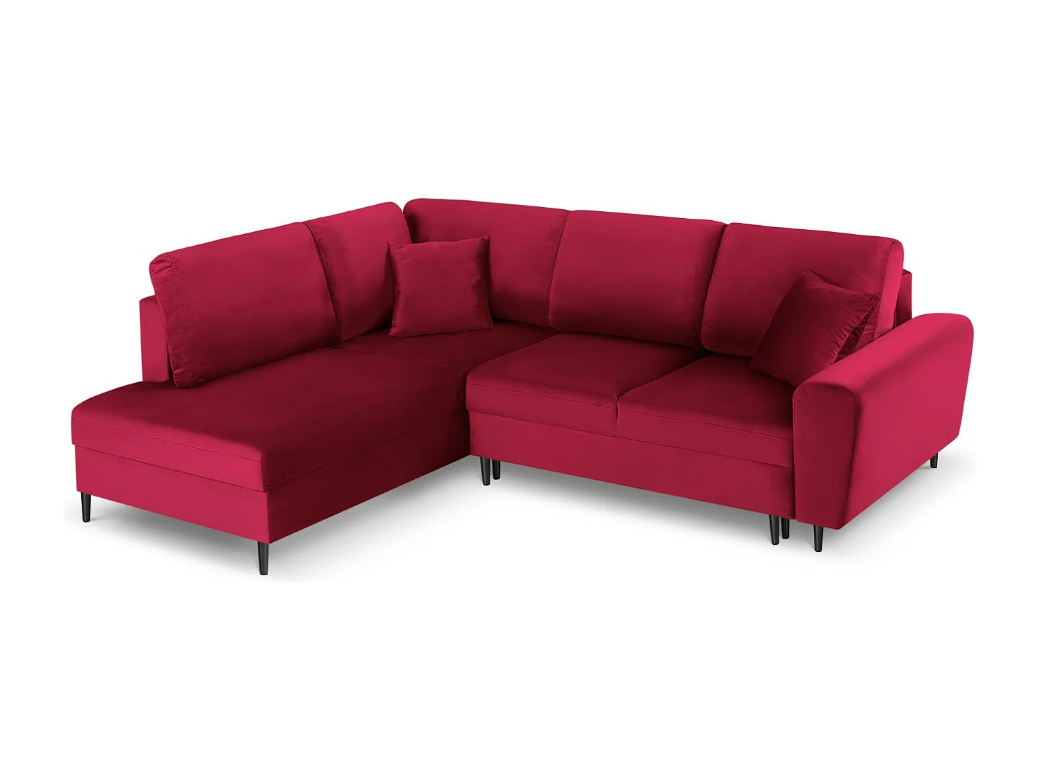 Cosmopolitan Design - 5-Sitzer ausklappbares Ecksofa links mit Container "Kyoto" aus Samt rot - 243x194x88cm