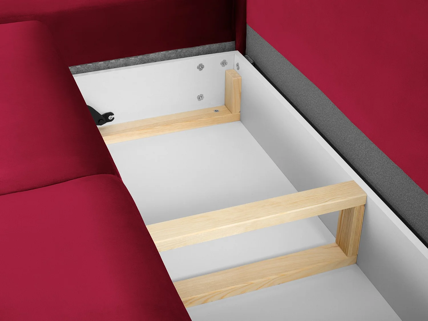 Cosmopolitan Design - Canapé d'angle gauche convertible avec coffre de rangement "Kyoto" 5 places en velours rouge - 243x194x88cm