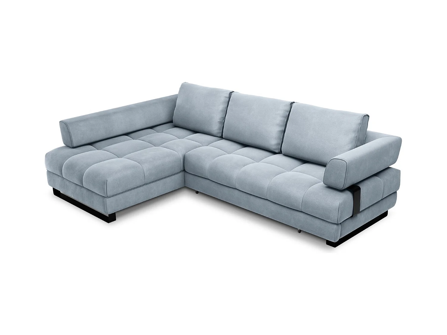 Cosmopolitan Design - Canapé d'angle gauche convertible avec coffre de rangement "Clinton" 5 places en velours bleu clair - 272x173x89cm