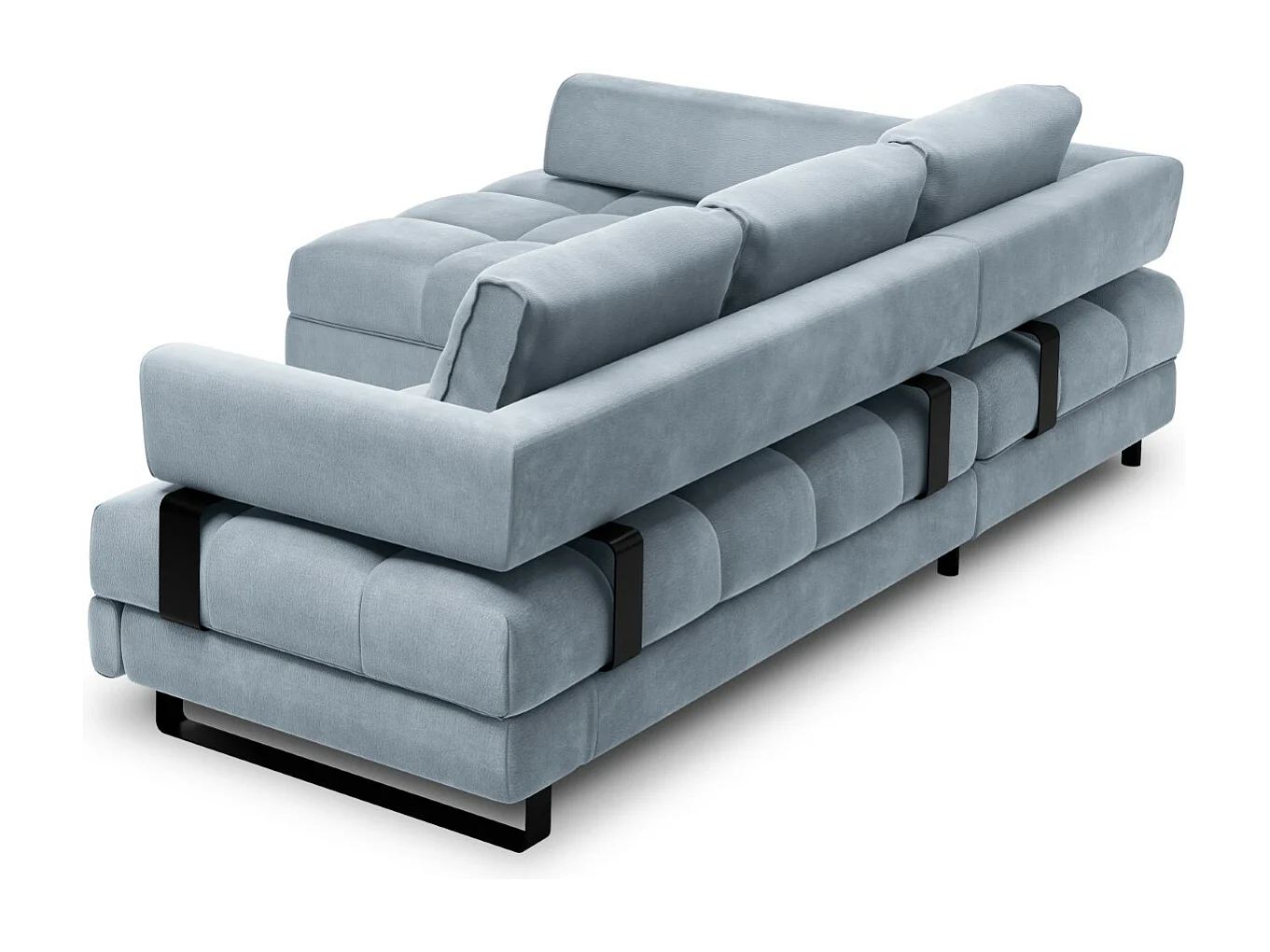 Cosmopolitan Design - Canapé d'angle gauche convertible avec coffre de rangement "Clinton" 5 places en velours bleu clair - 272x173x89cm