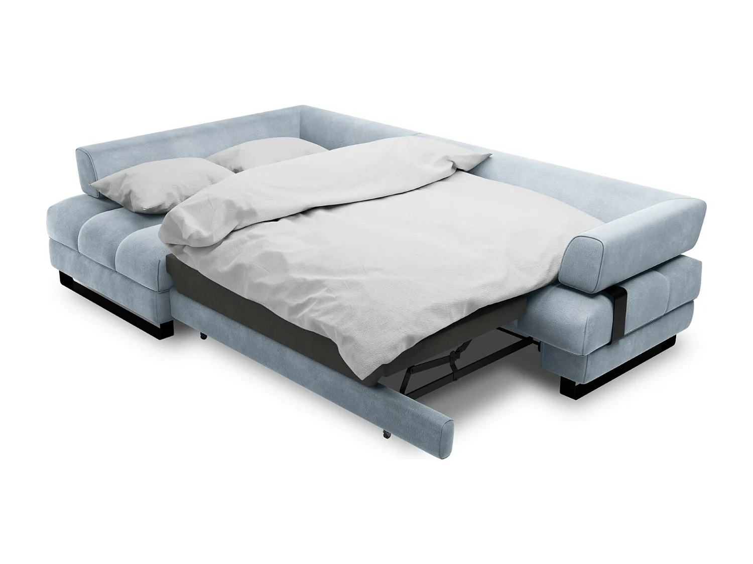 Cosmopolitan Design - Canapé d'angle gauche convertible avec coffre de rangement "Clinton" 5 places en velours bleu clair - 272x173x89cm