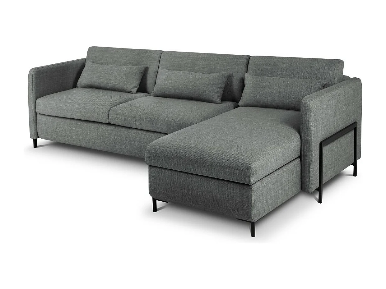 CXL by Christian Lacroix - Sofá cama esquinero derecho con baúl de almacenaje "Yanis" 4 plazas de tejido estructural gris - 260x170x80cm