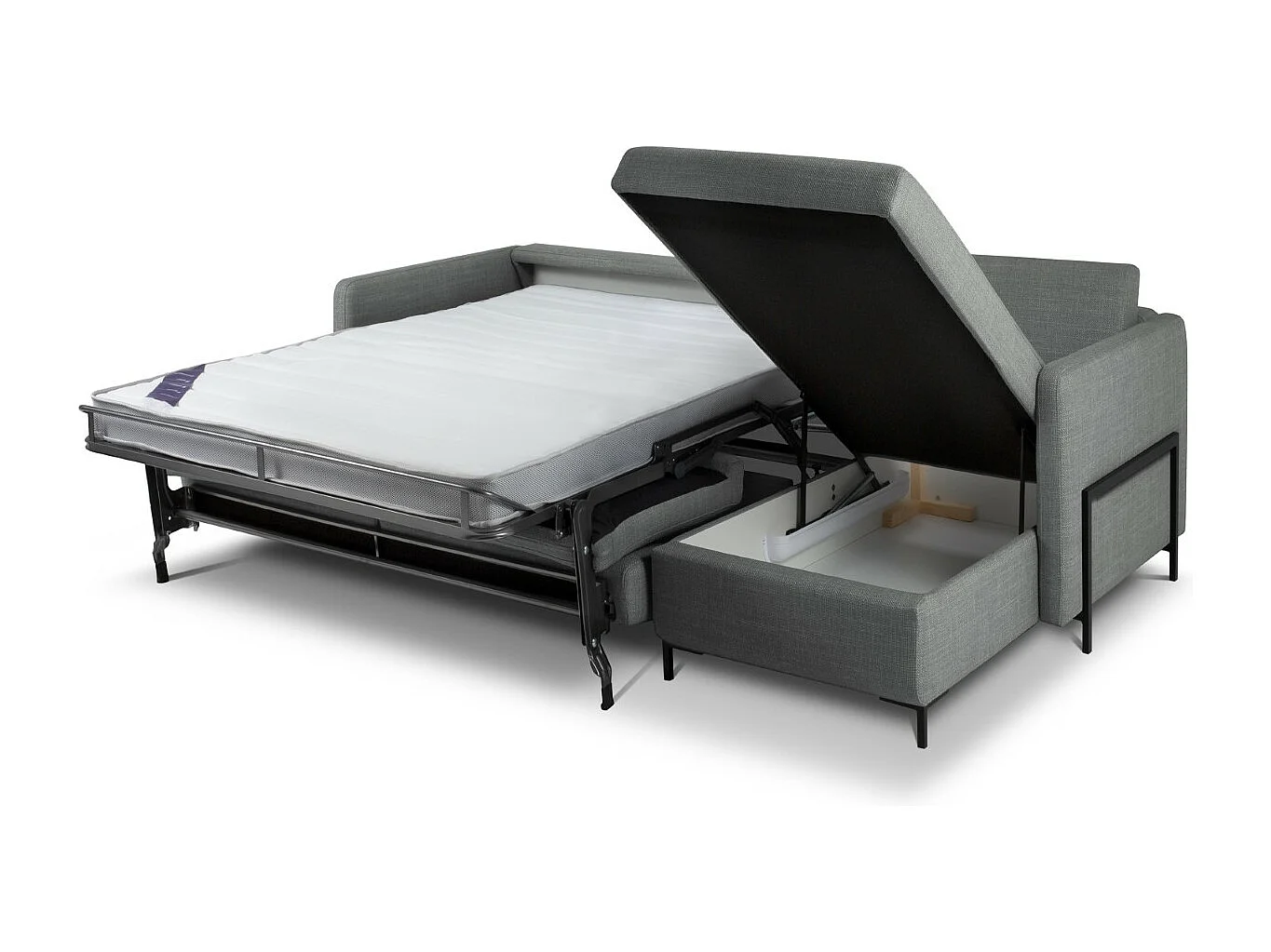 CXL by Christian Lacroix - Canapé d'angle droit convertible avec coffre de rangement "Yanis" 4 places en tissu structurel gris - 260x170x80cm