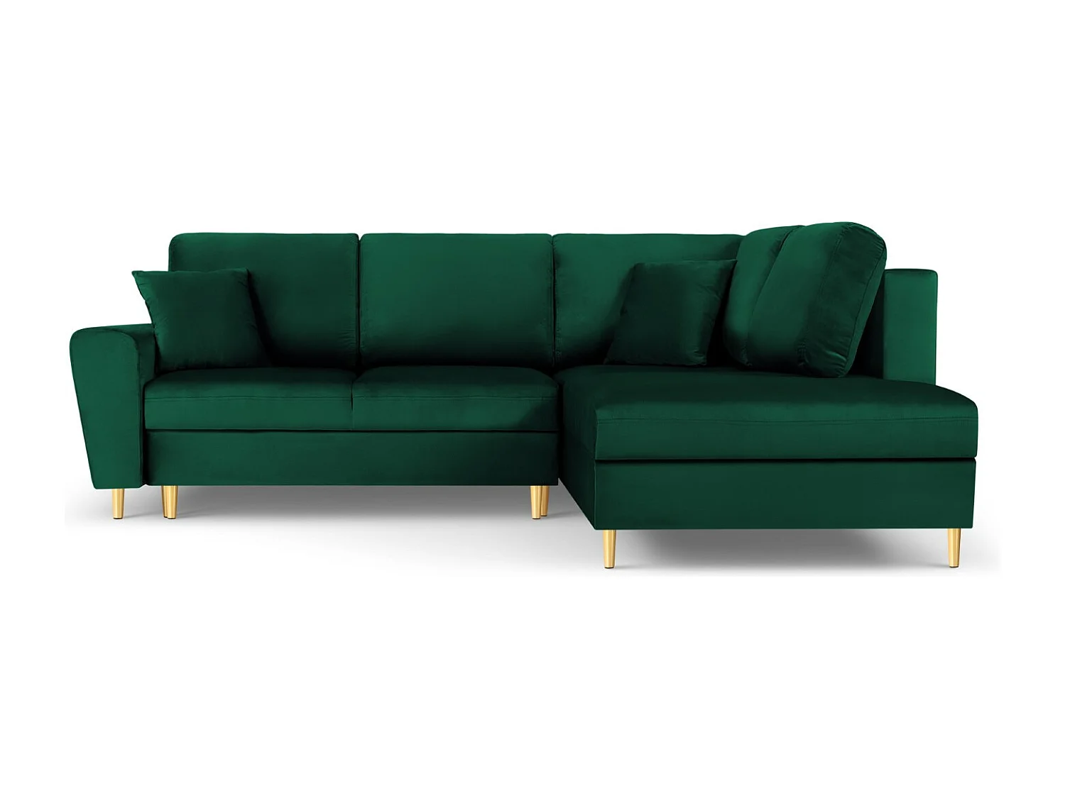 Cosmopolitan Design - Divano convertibile angolare destro con contenitore "Kyoto" 5 posti in velluto verde bottiglia - 243x194x88cm
