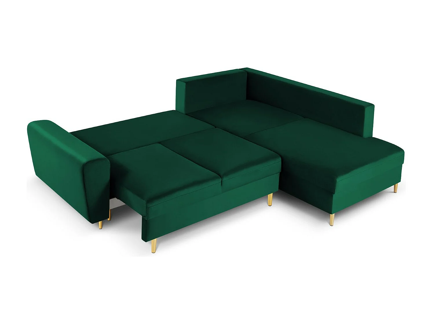 Cosmopolitan Design - Divano convertibile angolare destro con contenitore "Kyoto" 5 posti in velluto verde bottiglia - 243x194x88cm