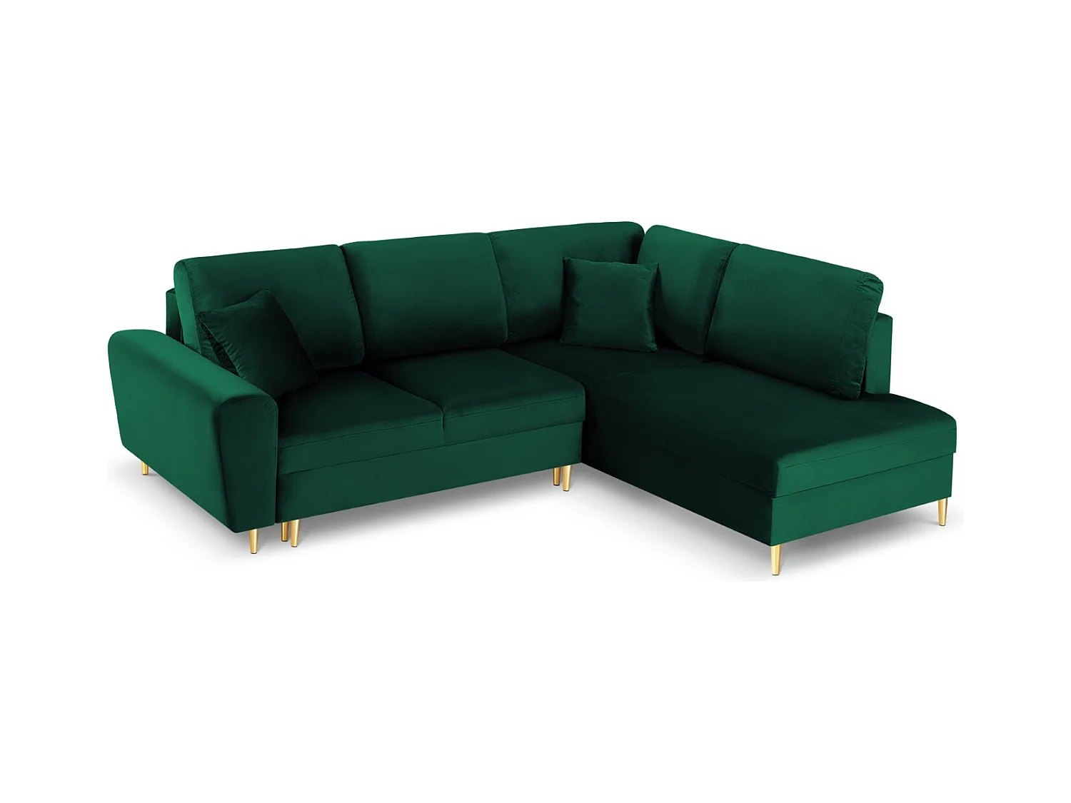 Cosmopolitan Design - Canapé d'angle droit convertible avec coffre de rangement "Kyoto" 5 places en velours vert bouteille - 243x194x88cm