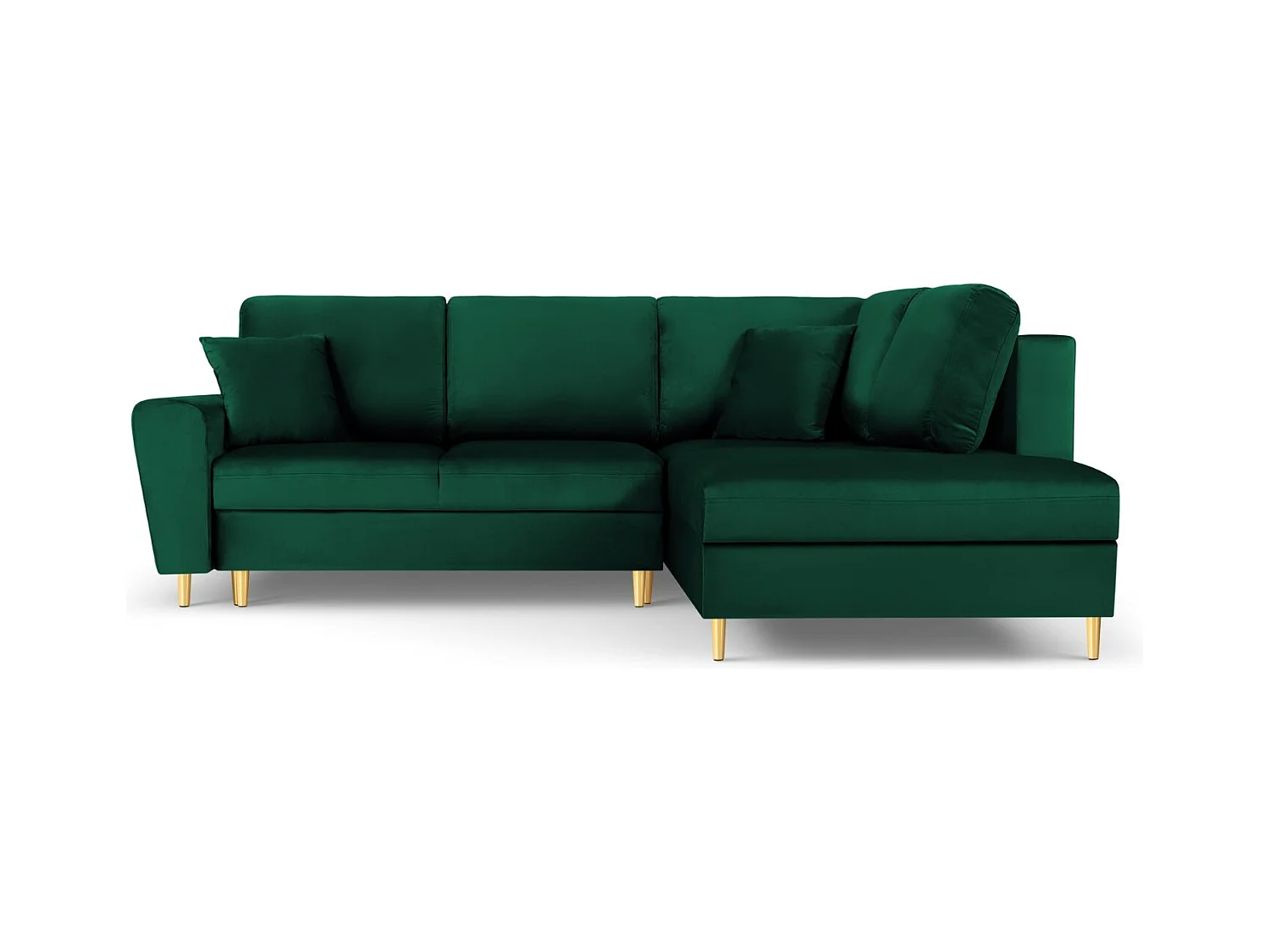 Cosmopolitan Design - Divano convertibile angolare destro con contenitore "Kyoto" 5 posti in velluto verde bottiglia - 243x194x88cm